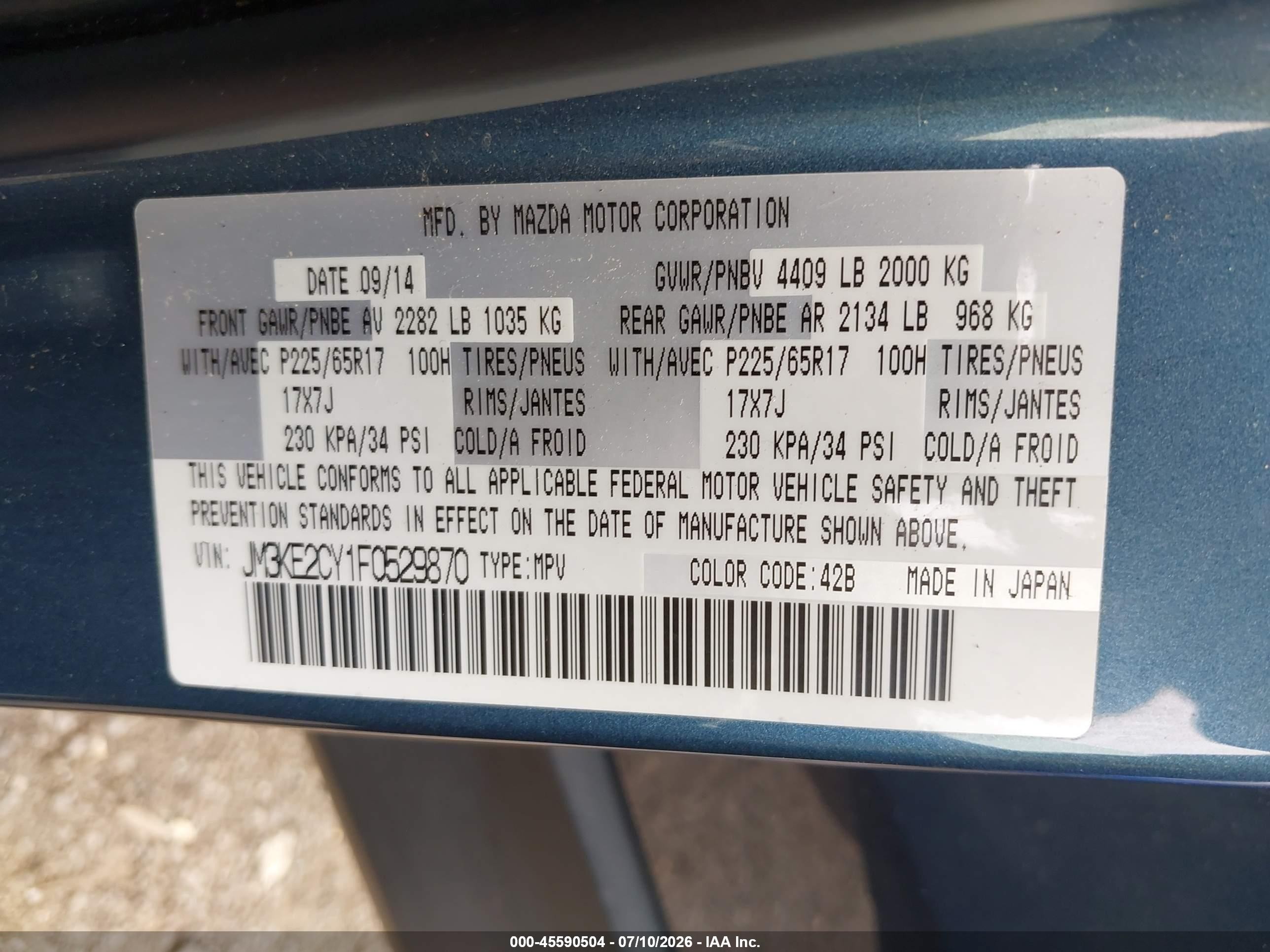 2015 Mazda Cx-5 Touring Dark Blue vin: JM3KE2CY1F0529870