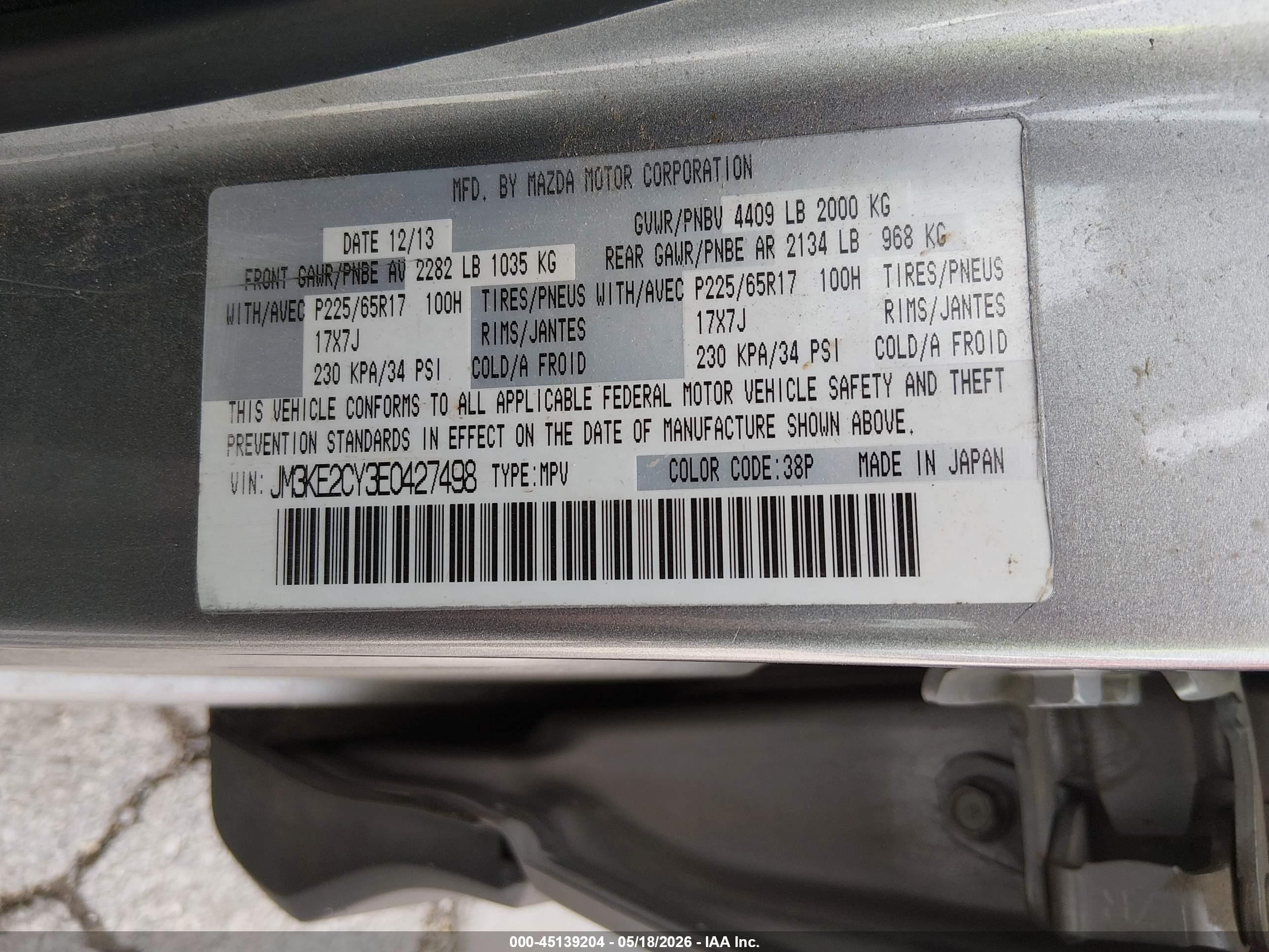 2014 Mazda Cx-5 Touring Silver vin: JM3KE2CY3E0427498