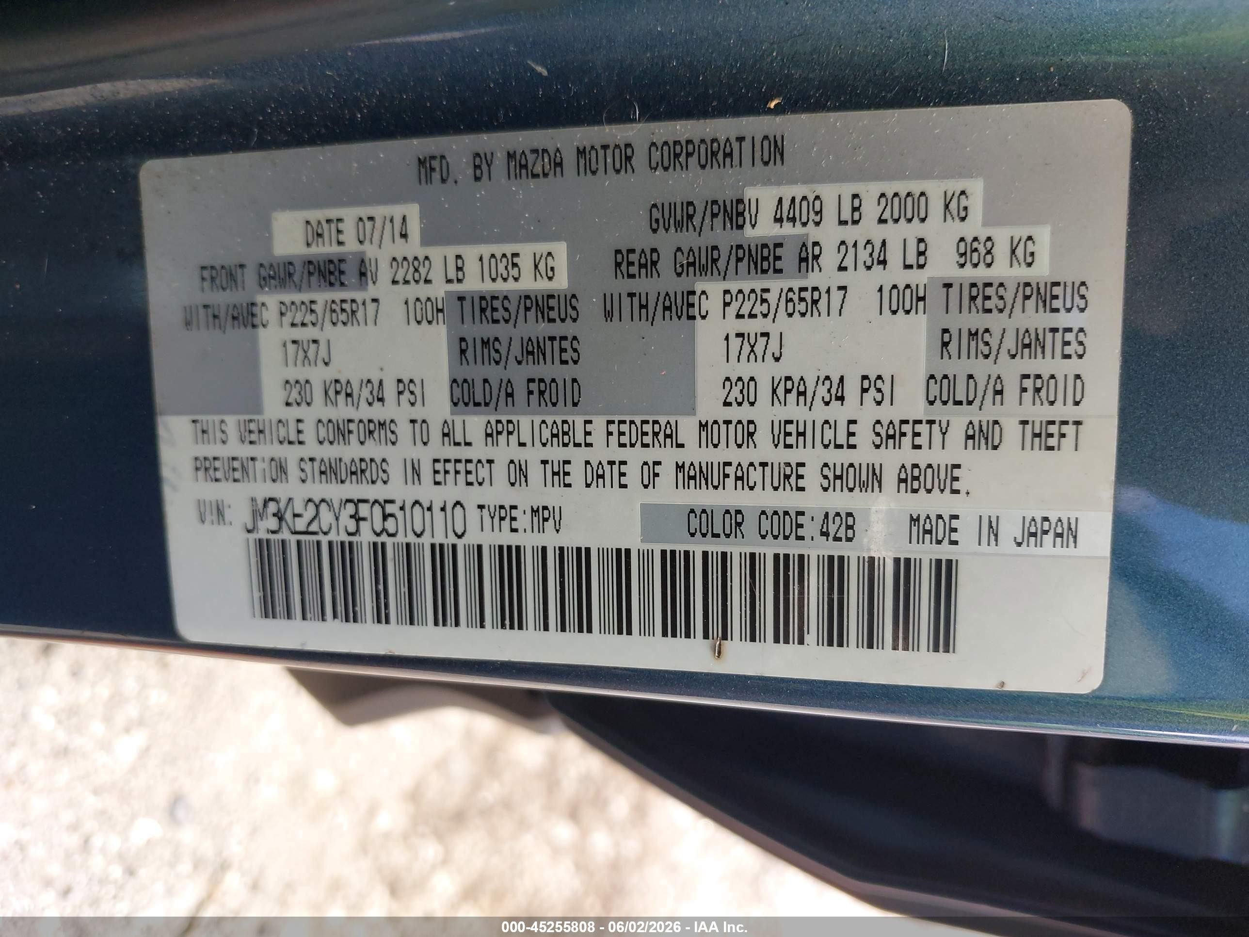 2015 Mazda Cx-5 Touring Blue vin: JM3KE2CY3F0510110