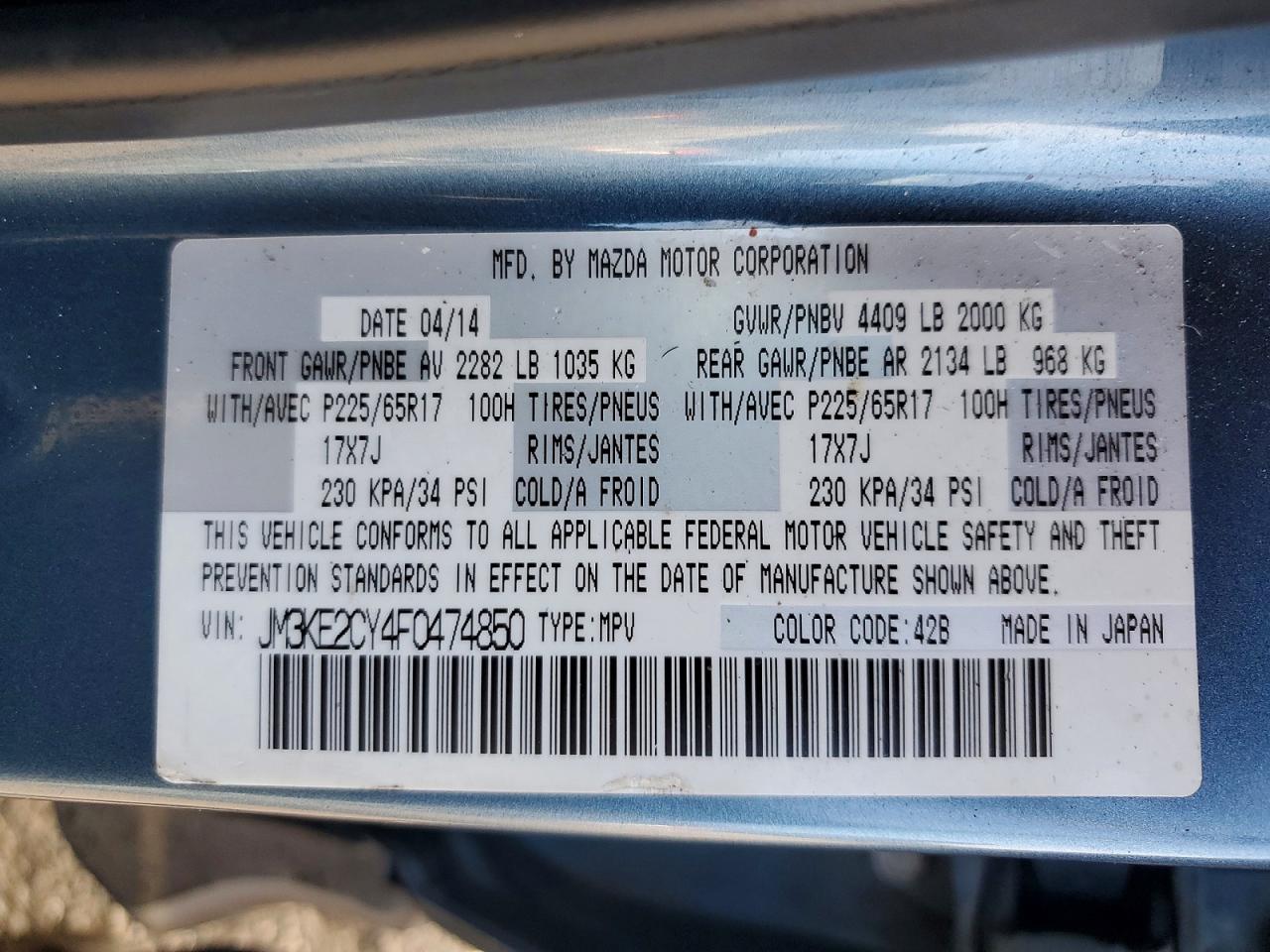 2015 Mazda Cx-5 Touring Blue vin: JM3KE2CY4F0474850