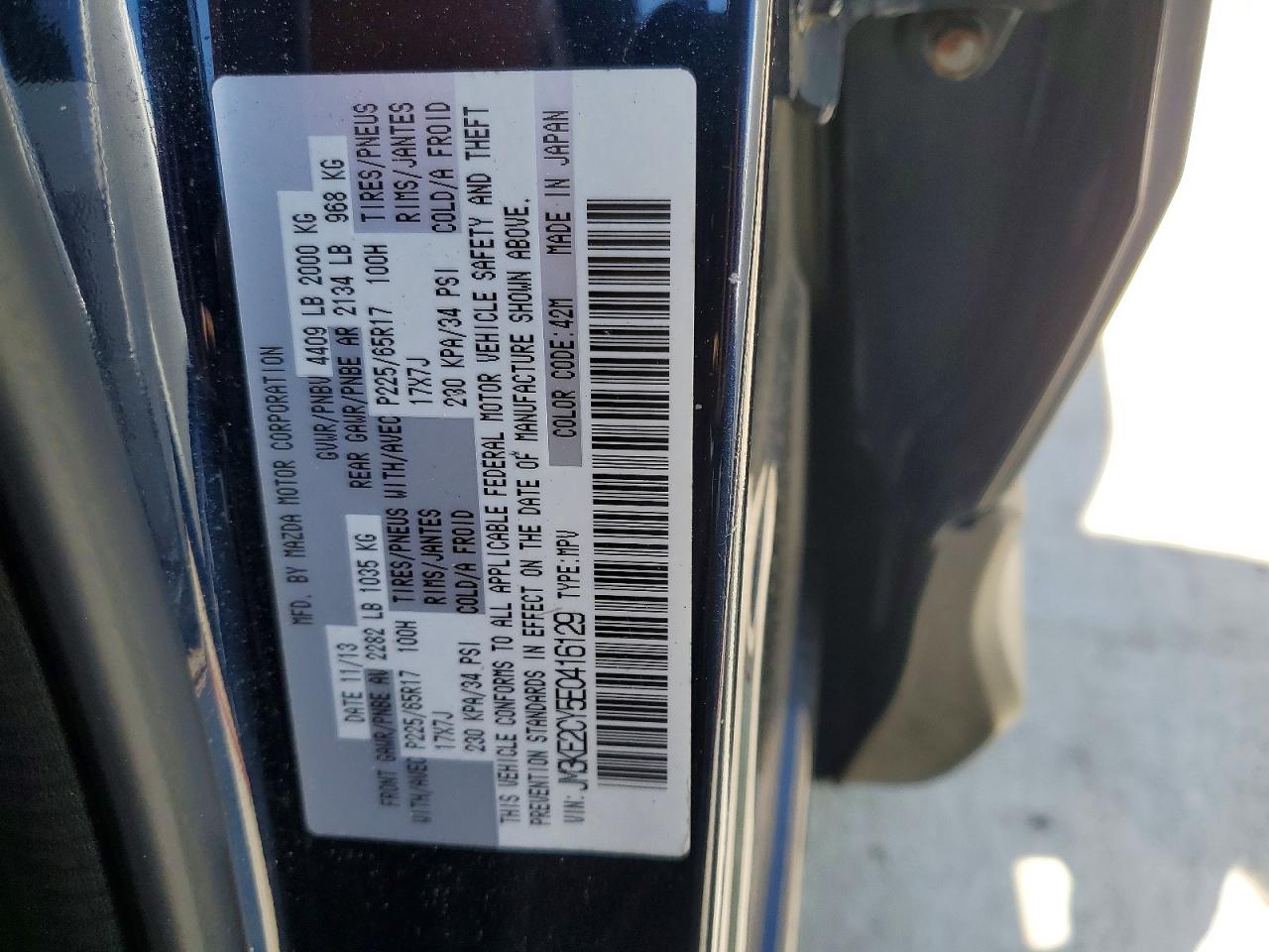 2014 Mazda Cx-5 Touring Blue vin: JM3KE2CY5E0416129