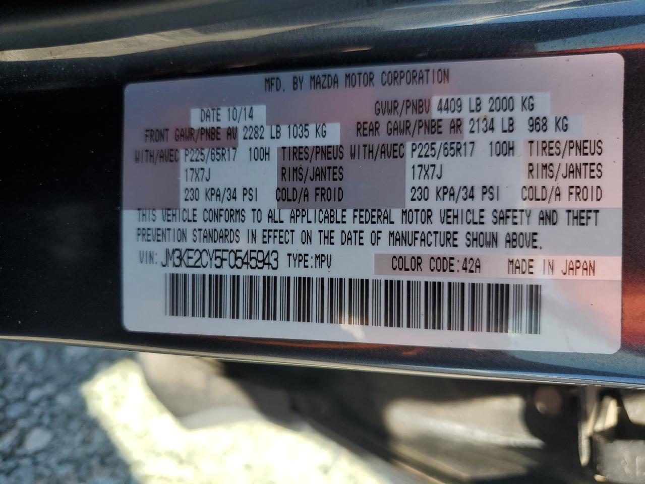 2015 Mazda Cx-5 Touring Charcoal vin: JM3KE2CY5F0545943