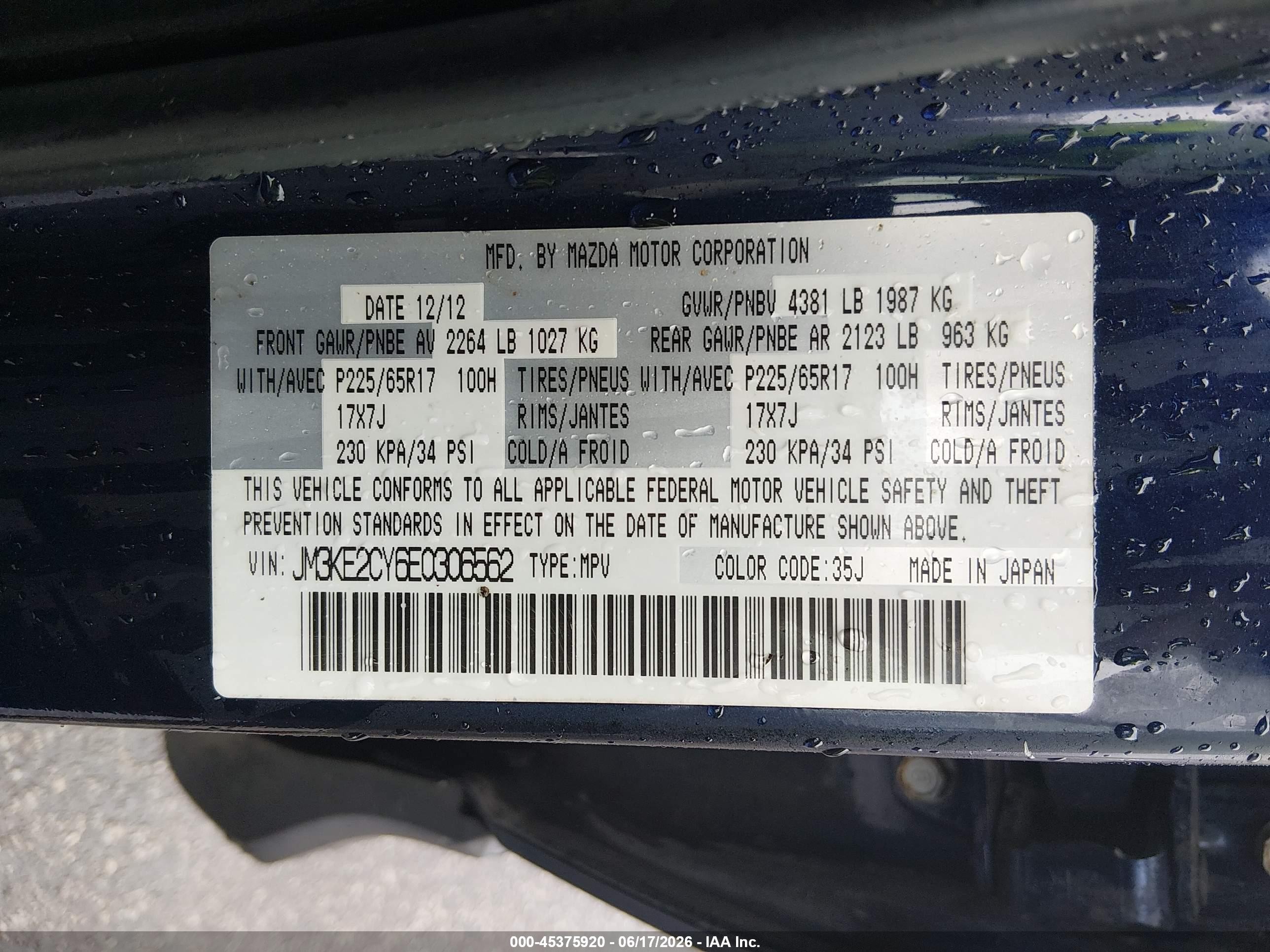 2014 Mazda Cx-5 Touring Blue vin: JM3KE2CY6E0306562