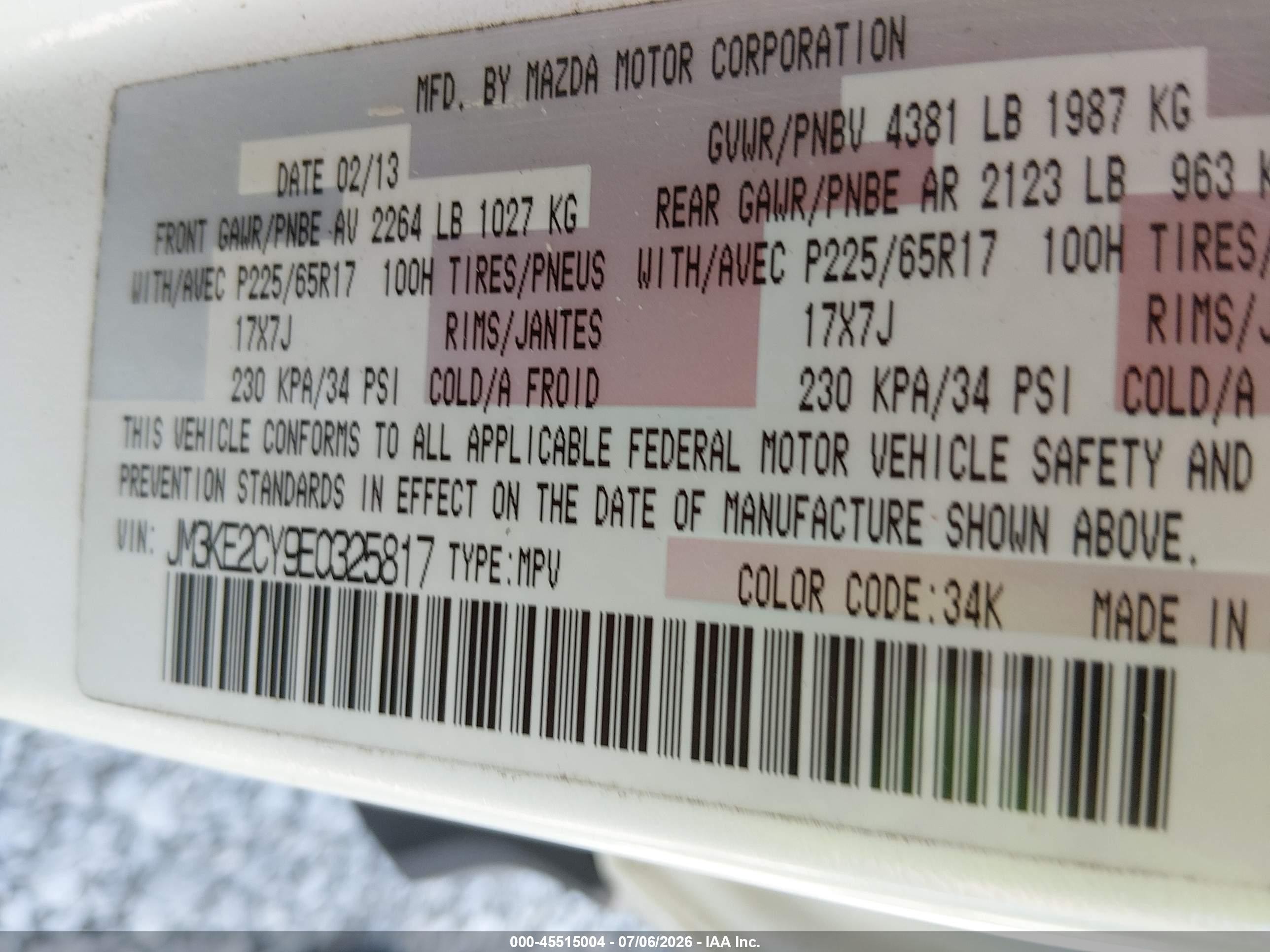 2014 Mazda Cx-5 Touring White vin: JM3KE2CY9E0325817