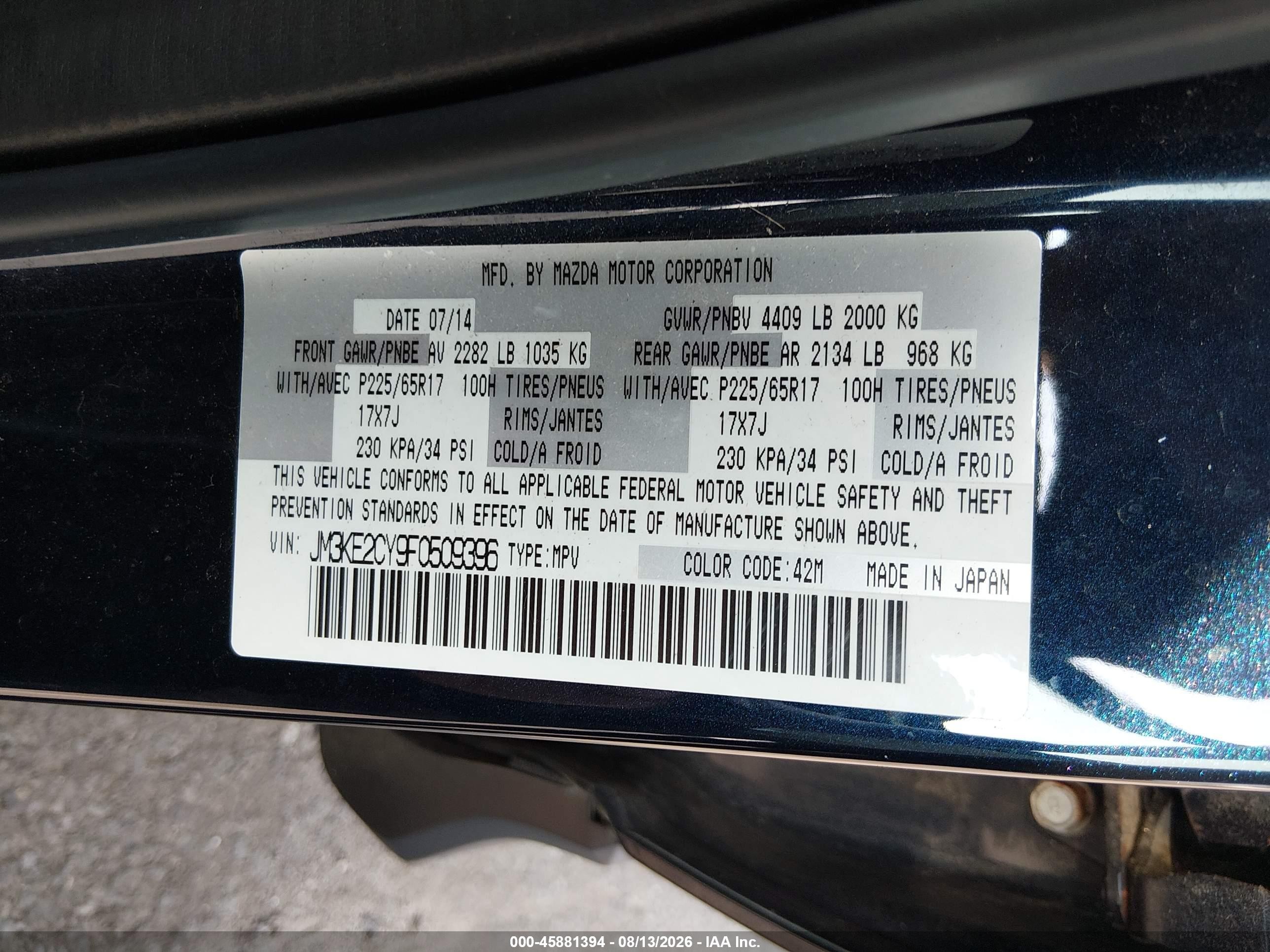 2015 Mazda Cx-5 Touring Navy vin: JM3KE2CY9F0509396