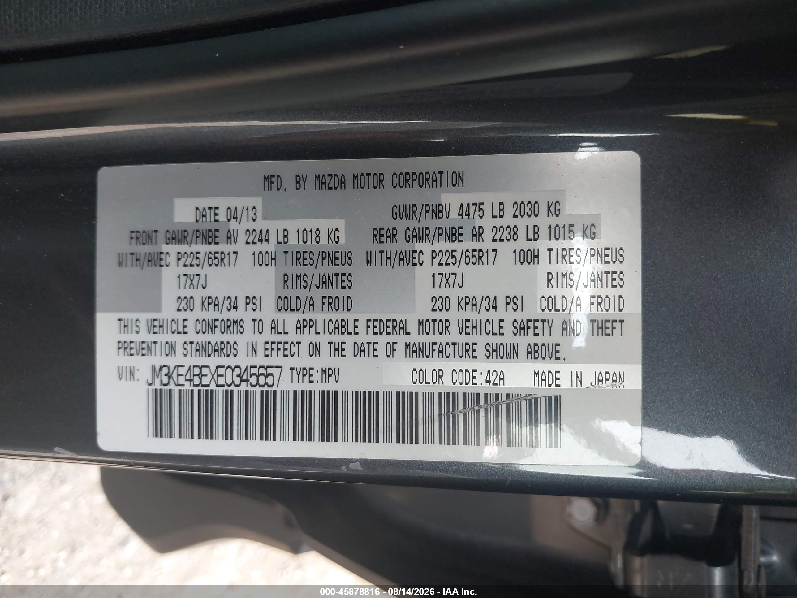 2014 Mazda Cx-5 Sport Gray vin: JM3KE4BEXE0345657