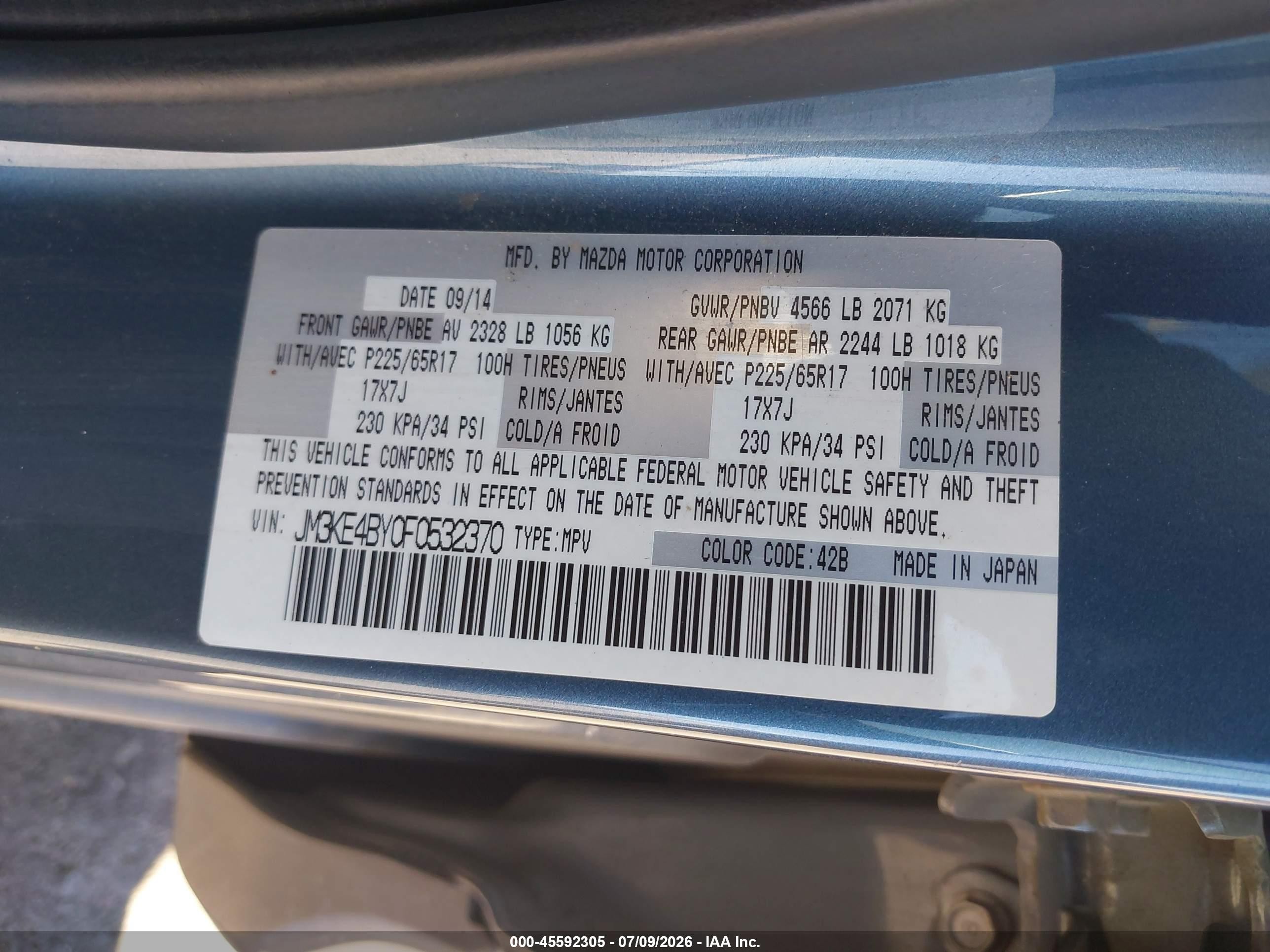 2015 Mazda Cx-5 Sport Blue vin: JM3KE4BY0F0532370
