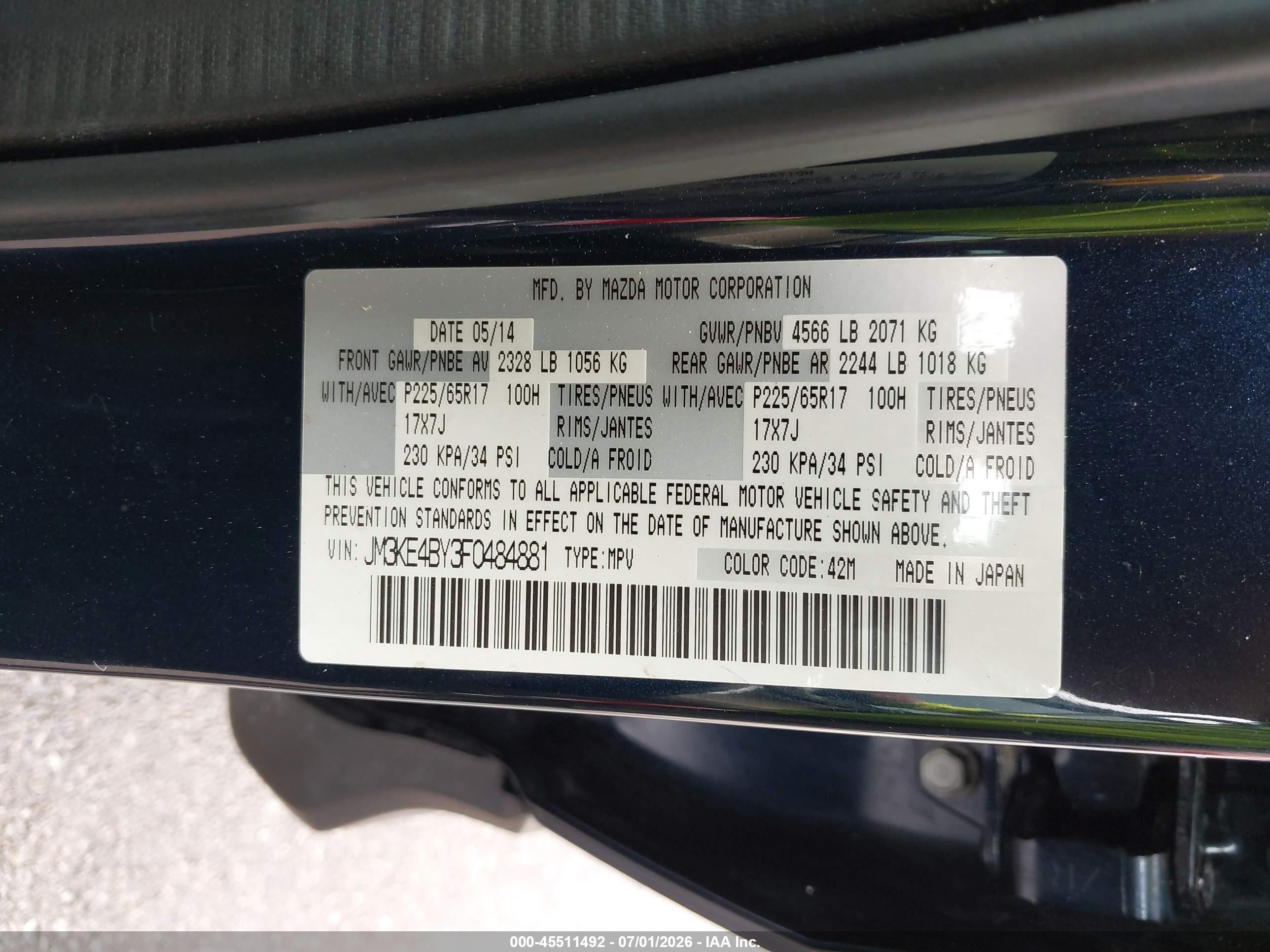2015 Mazda Cx-5 Sport Blue vin: JM3KE4BY3F0484881