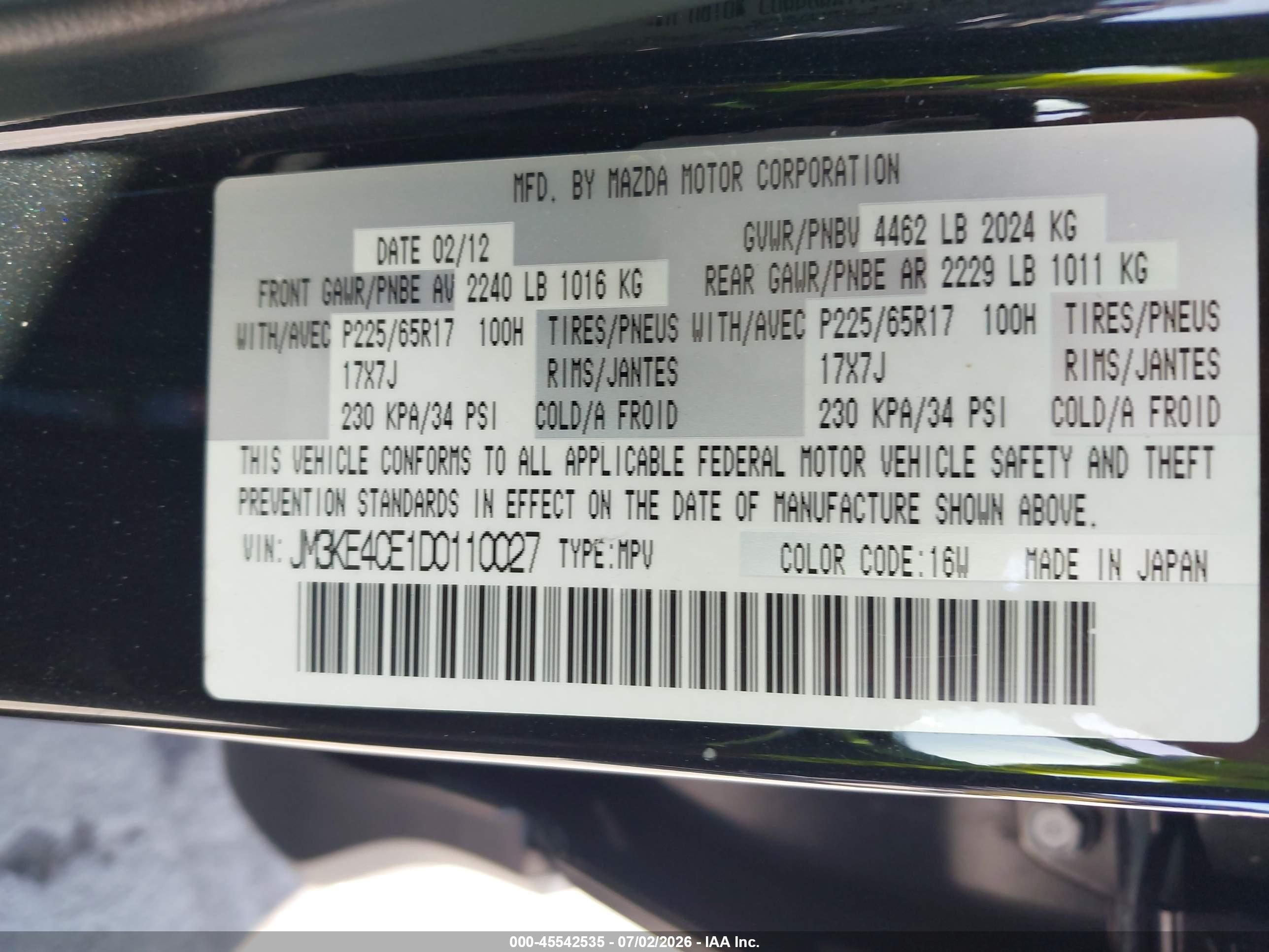 2013 Mazda Cx-5 Touring Black vin: JM3KE4CE1D0110027
