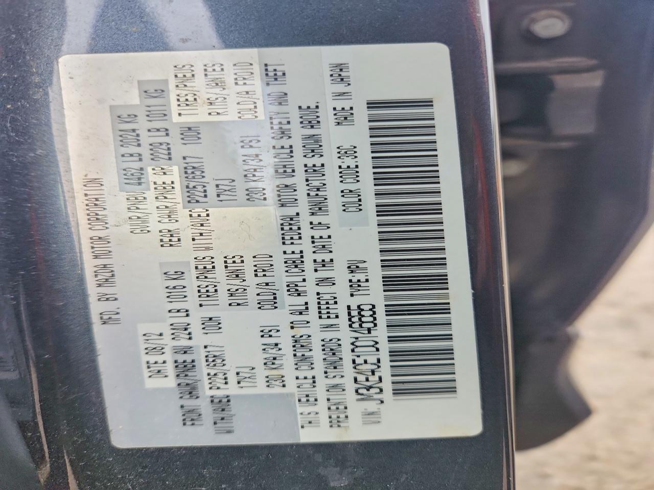 2013 Mazda Cx-5 Touring Gray vin: JM3KE4CE1D0146655