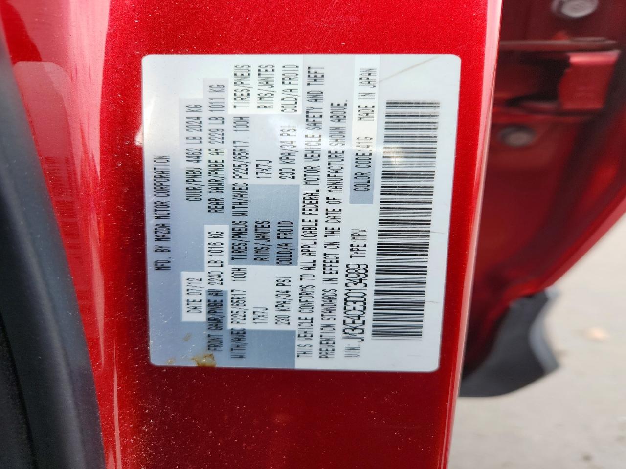 2013 Mazda Cx-5 Touring Red vin: JM3KE4CE3D0134989
