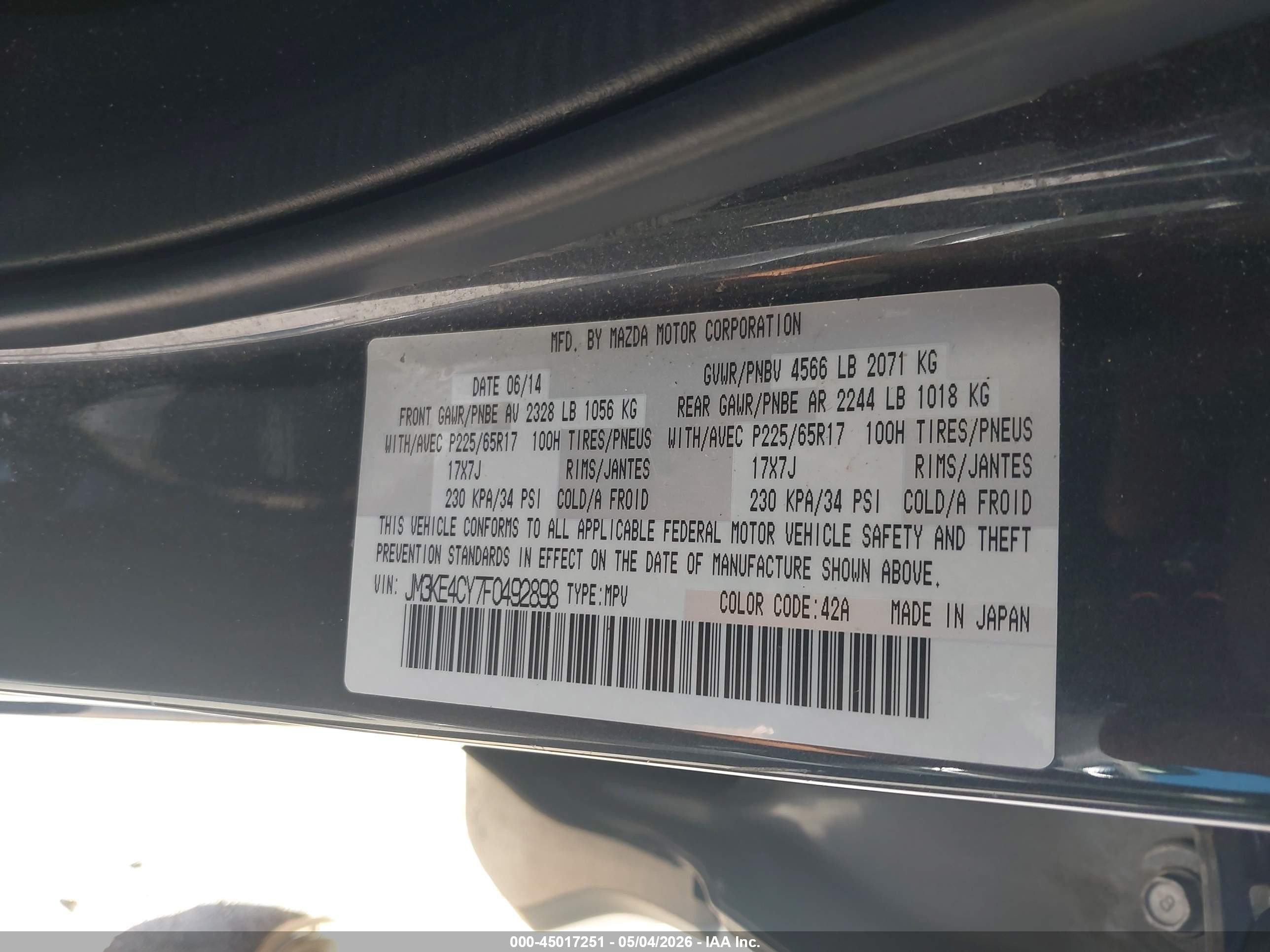2015 Mazda Cx-5 Touring Gray vin: JM3KE4CY7F0492898