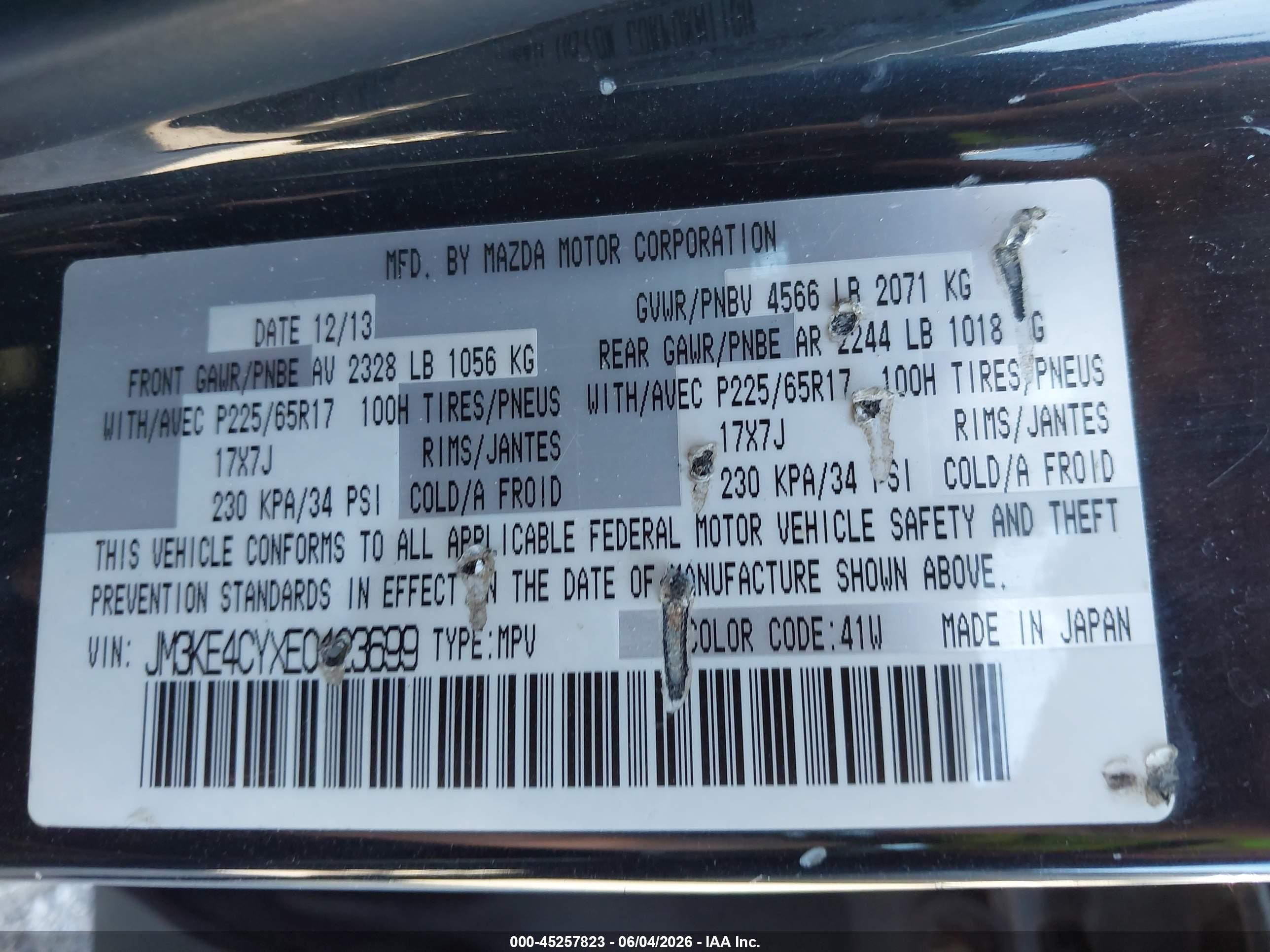 2014 Mazda Cx-5 Touring Black vin: JM3KE4CYXE0423699