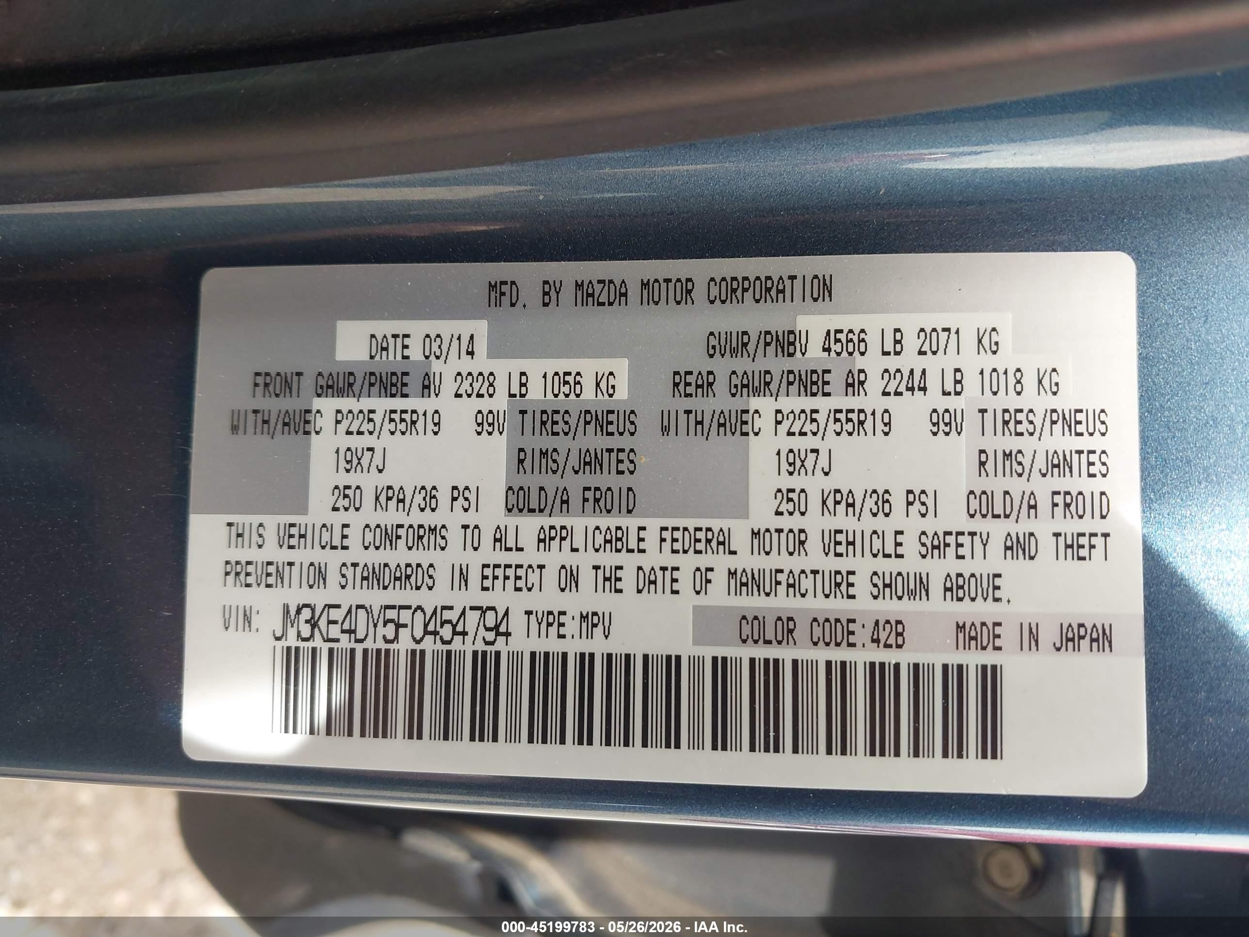 2015 Mazda Cx-5 Grand Touring Blue vin: JM3KE4DY5F0454794