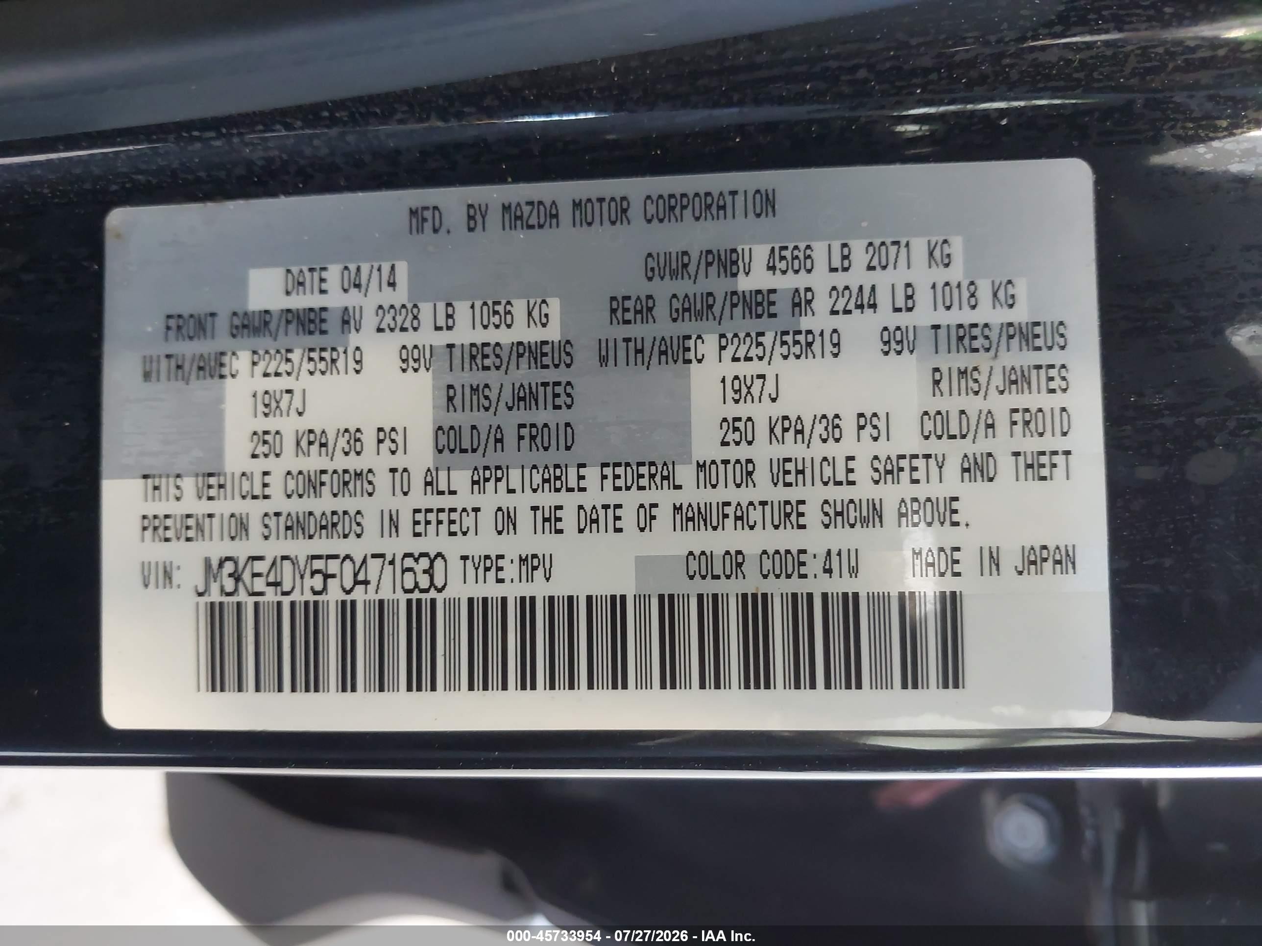 2015 Mazda Cx-5 Grand Touring Black vin: JM3KE4DY5F0471630