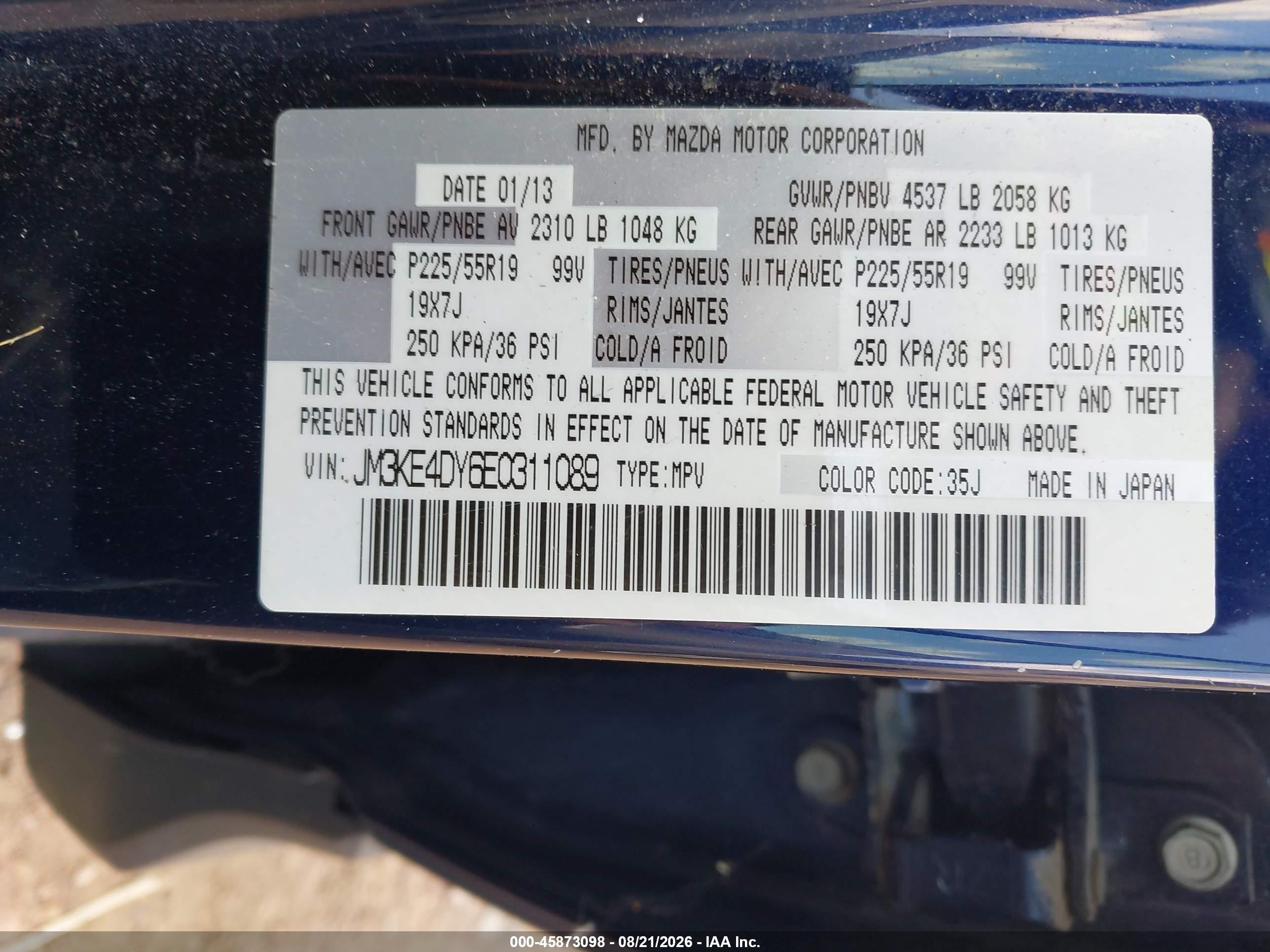2014 Mazda Cx-5 Grand Touring Dark Blue vin: JM3KE4DY6E0311089