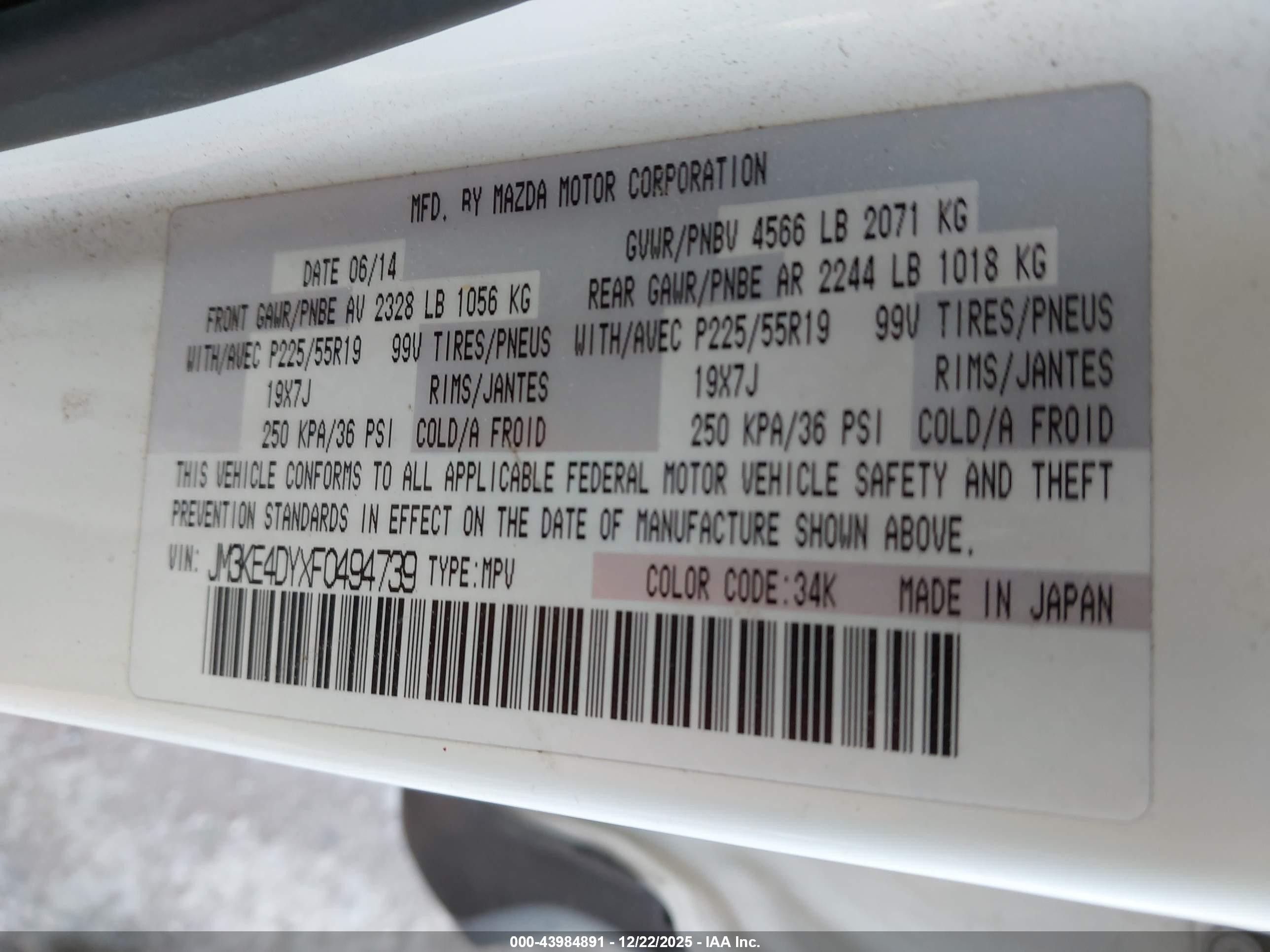 2015 Mazda Cx-5 Grand Touring White vin: JM3KE4DYXF0494739