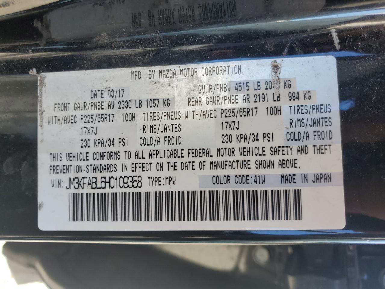 2017 Mazda Cx-5 Sport Black vin: JM3KFABL6H0109358