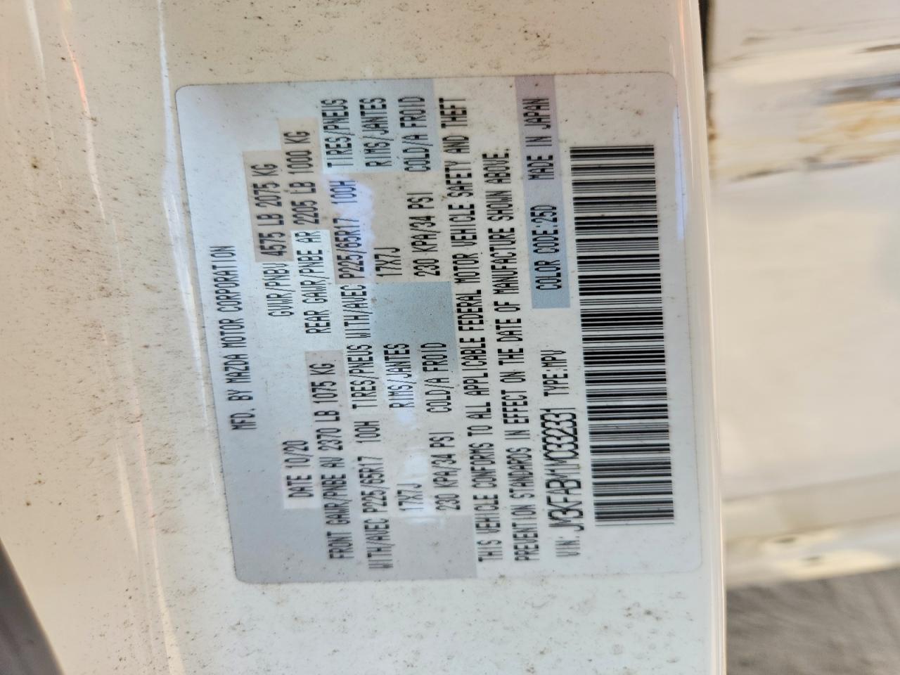 2021 Mazda Cx-5 Sport White vin: JM3KFABM1M0332331