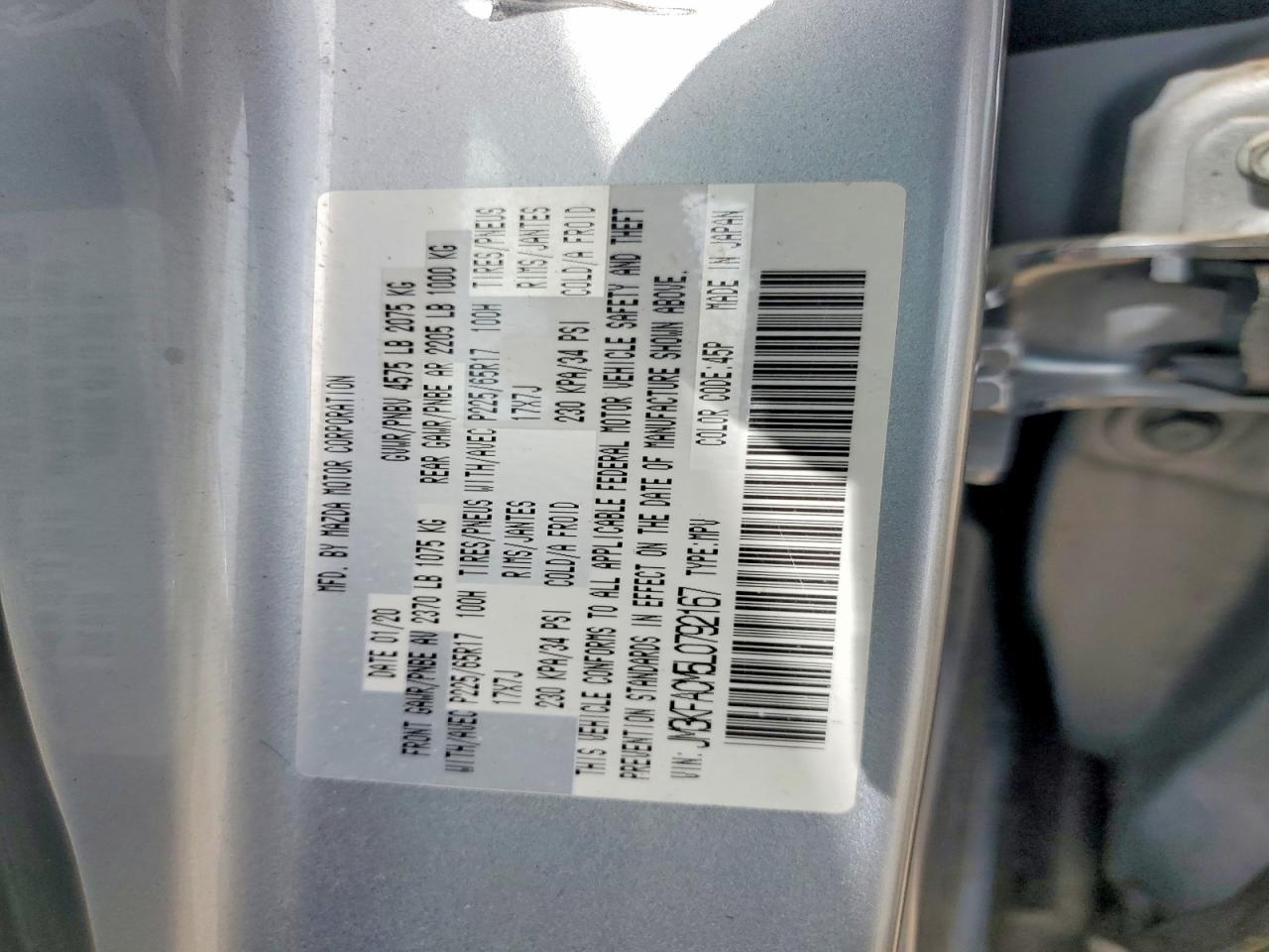 2020 Mazda Cx-5 Touring Silver vin: JM3KFACM5L0792167