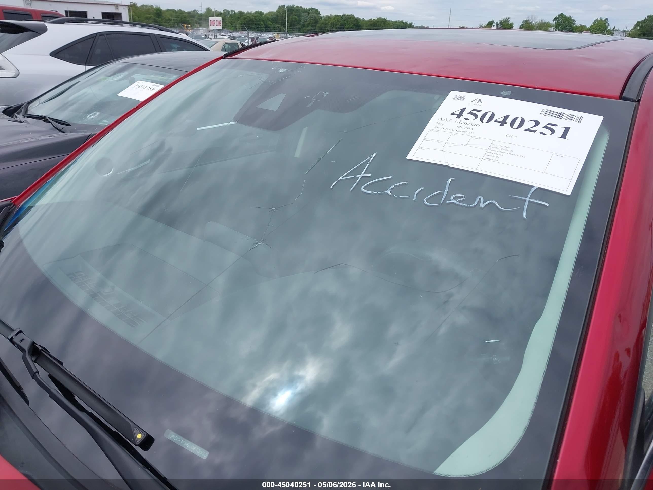 2020 Mazda Cx-5 Touring Red vin: JM3KFACM5L0813633