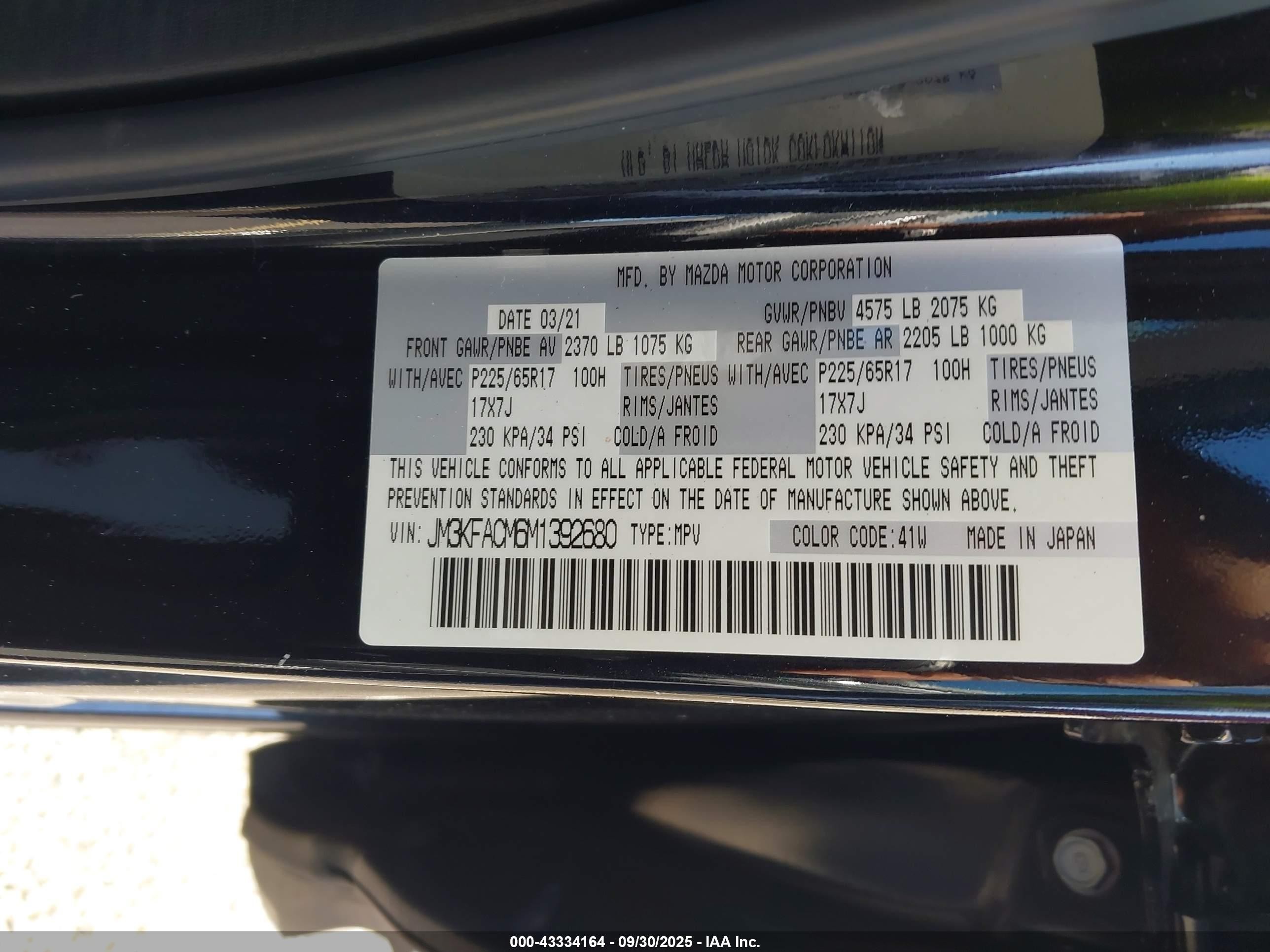 2021 Mazda Cx-5 Touring Black vin: JM3KFACM6M1392680