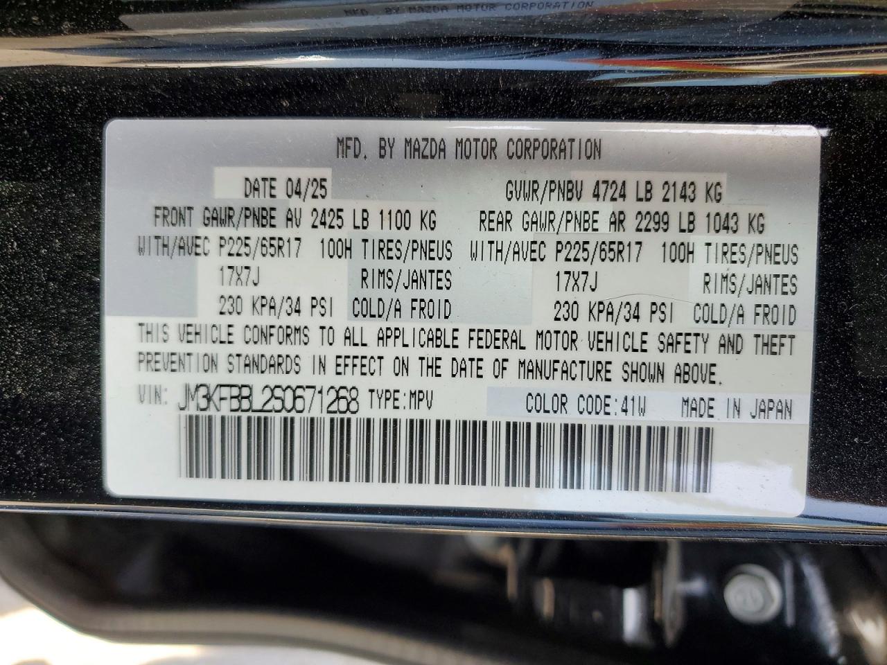 2025 Mazda Cx-5 Select Black vin: JM3KFBBL2S0671268
