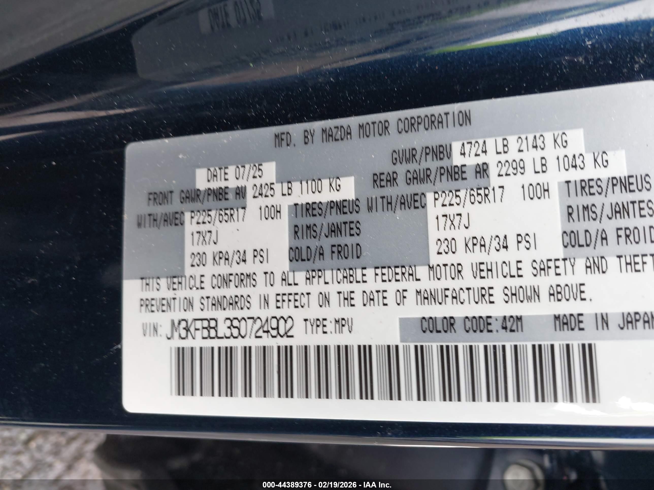 2025 Mazda Cx-5 2.5 S Select Blue vin: JM3KFBBL3S0724902