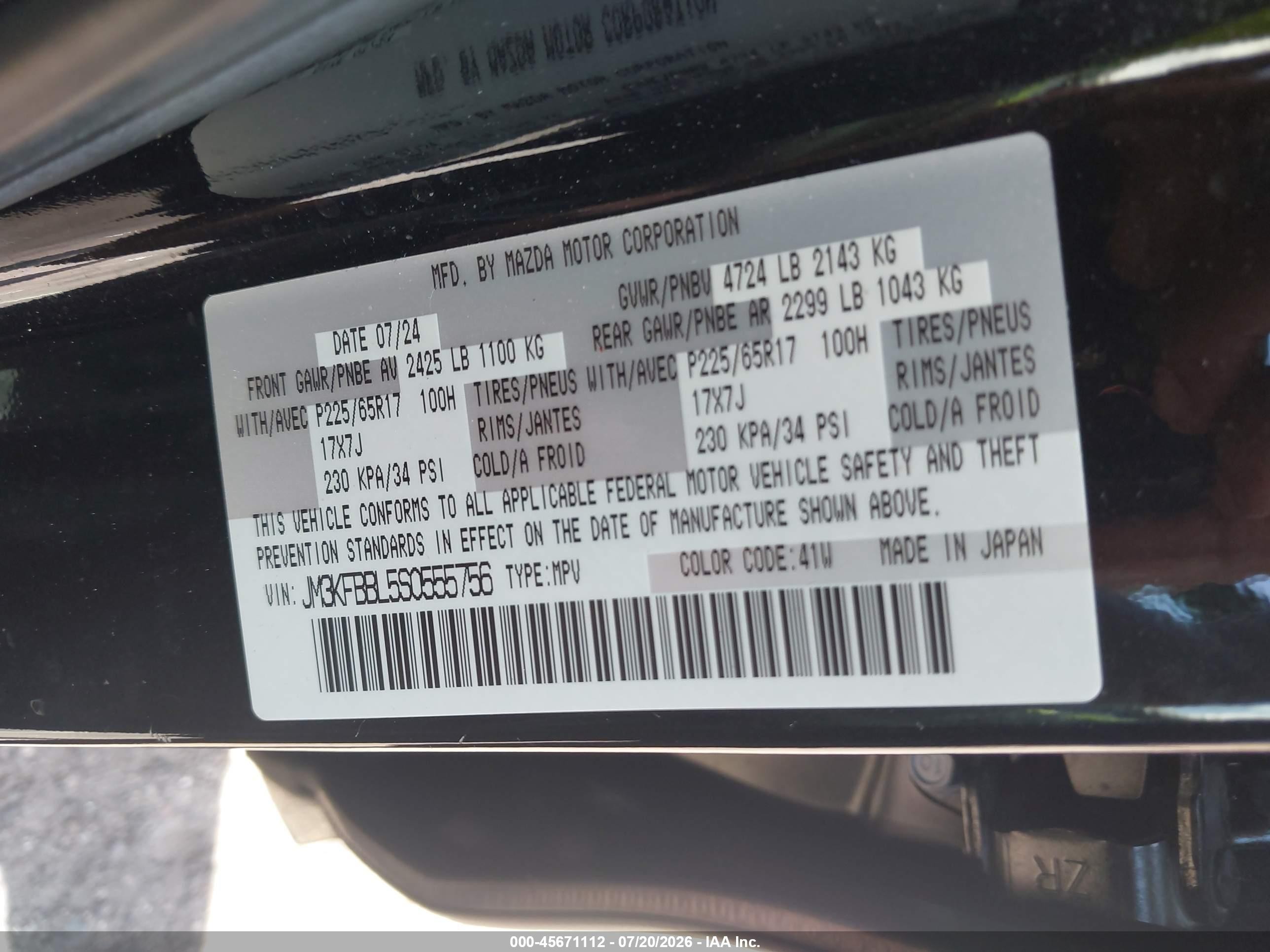2025 Mazda Cx-5 2.5 S Select Black vin: JM3KFBBL5S0555756