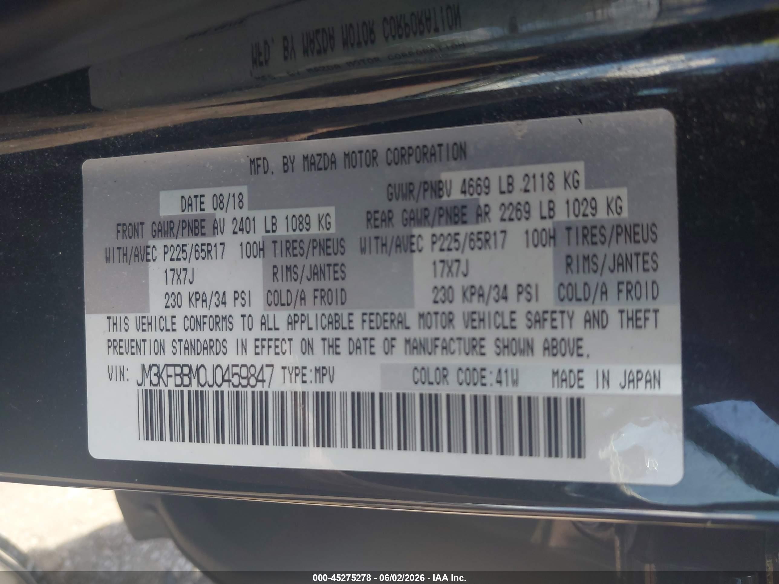 2018 Mazda Cx-5 Sport Black vin: JM3KFBBM0J0459847