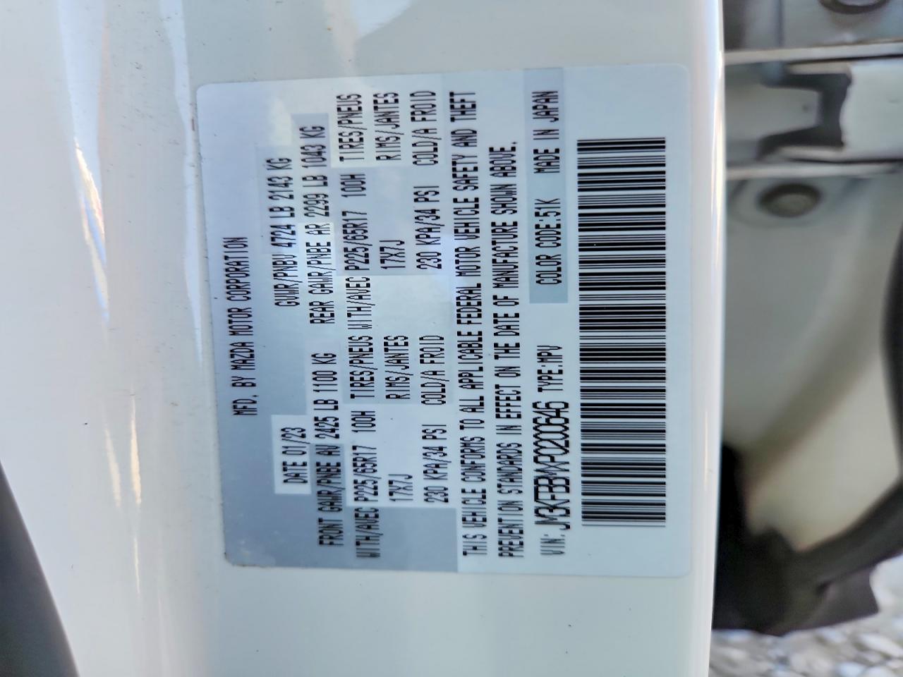2023 Mazda Cx-5 Select White vin: JM3KFBBMXP0200646