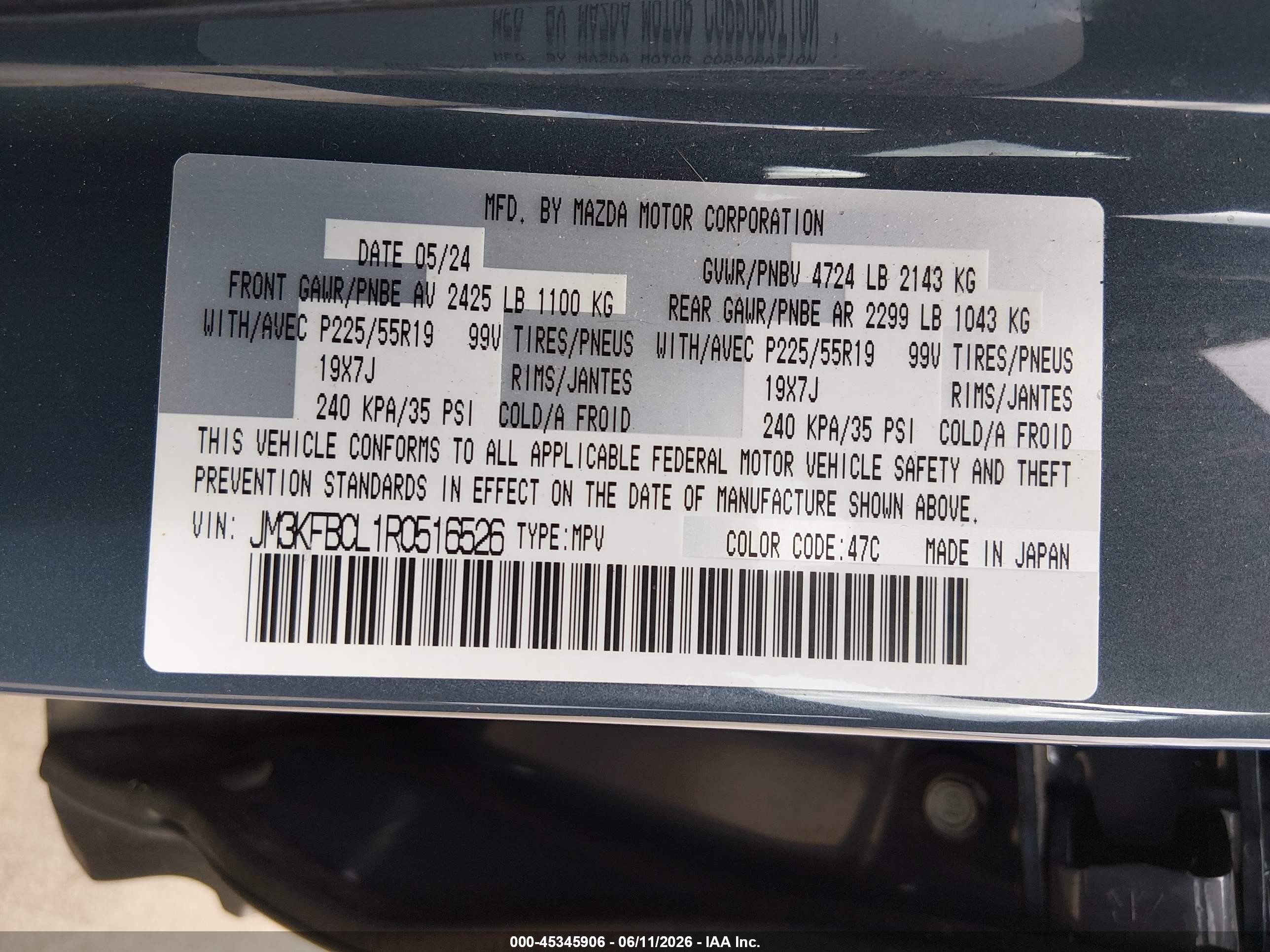 2024 Mazda Cx-5 2.5 S Carbon Edition Blue vin: JM3KFBCL1R0516526