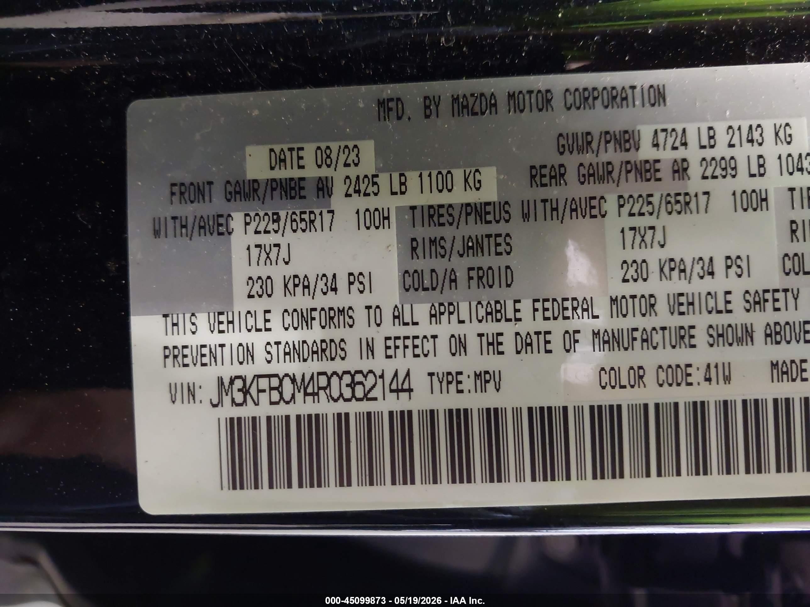 2024 Mazda Cx-5 2.5 S Preferred Black vin: JM3KFBCM4R0362144