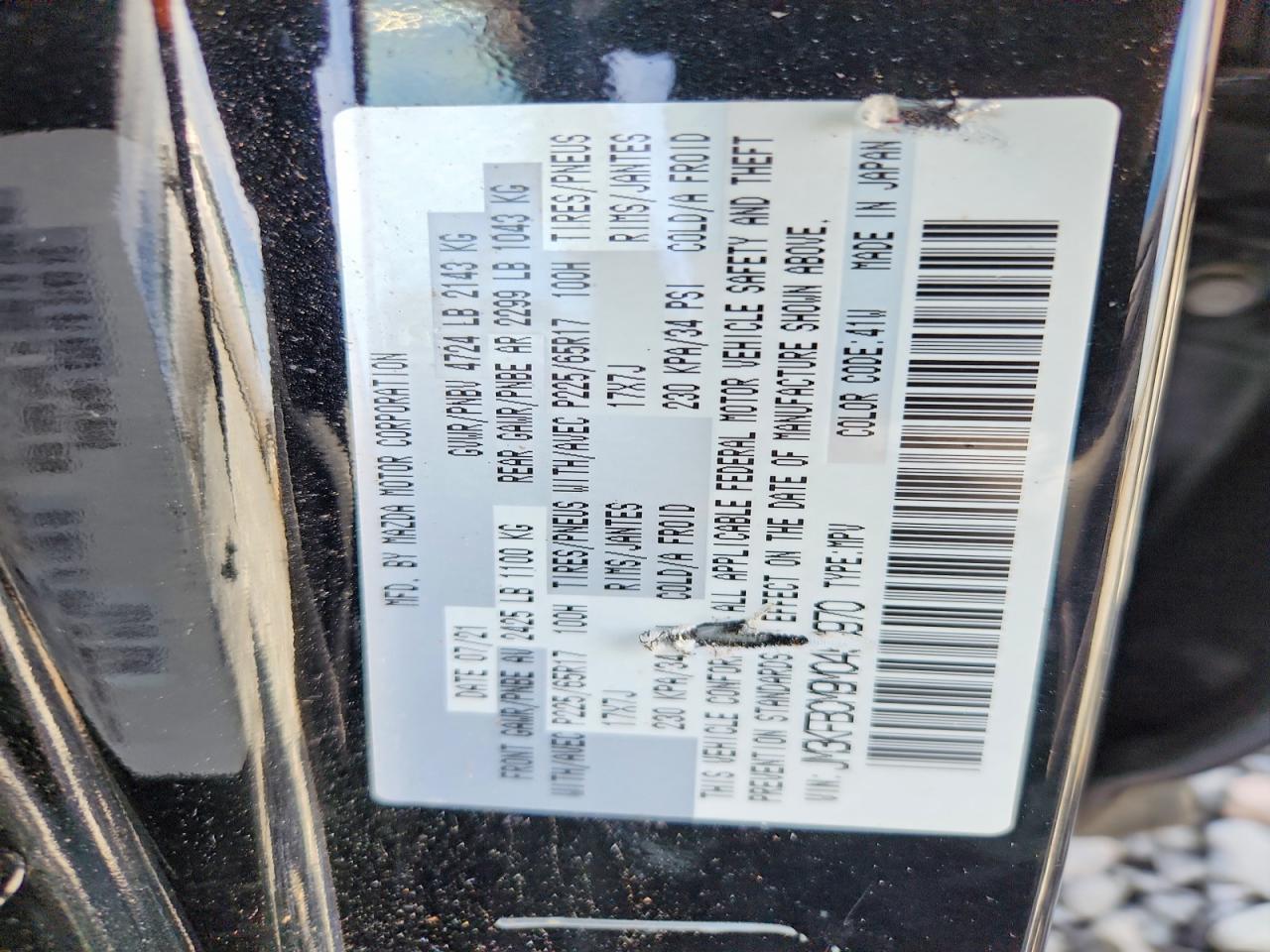 2021 Mazda Cx-5 Touring Black vin: JM3KFBCM9M0453970