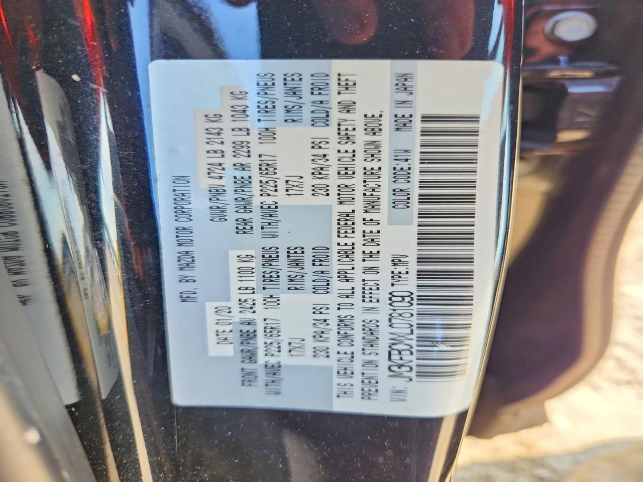 2020 Mazda Cx-5 Touring Black vin: JM3KFBCMXL0781090
