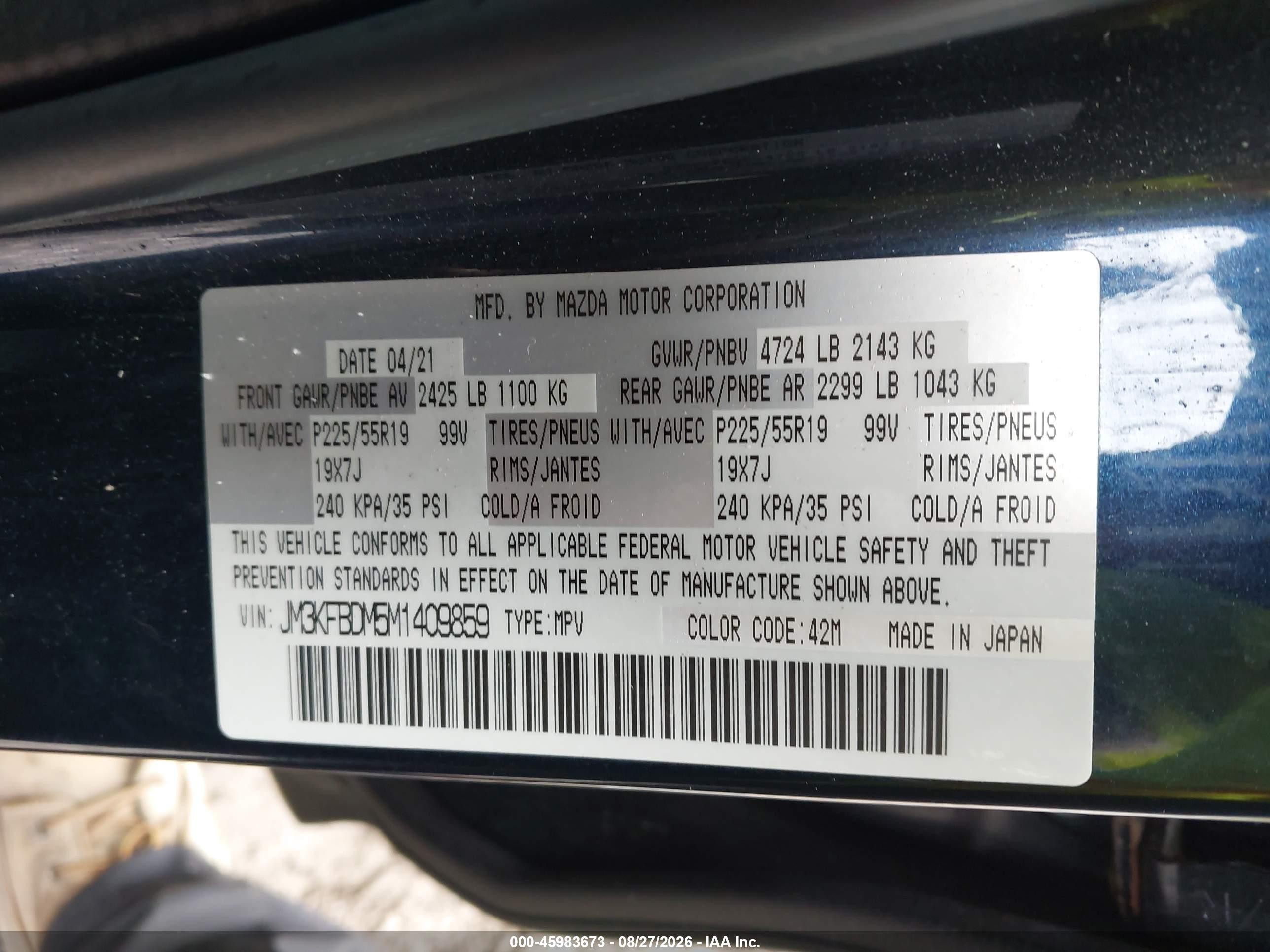 2021 Mazda Cx-5 Grand Touring Blue vin: JM3KFBDM5M1409859