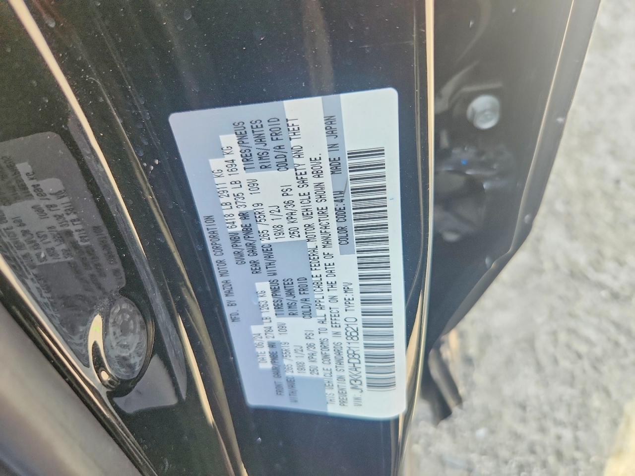 2024 Mazda Cx-90 Select Black vin: JM3KKAHD8R1186210