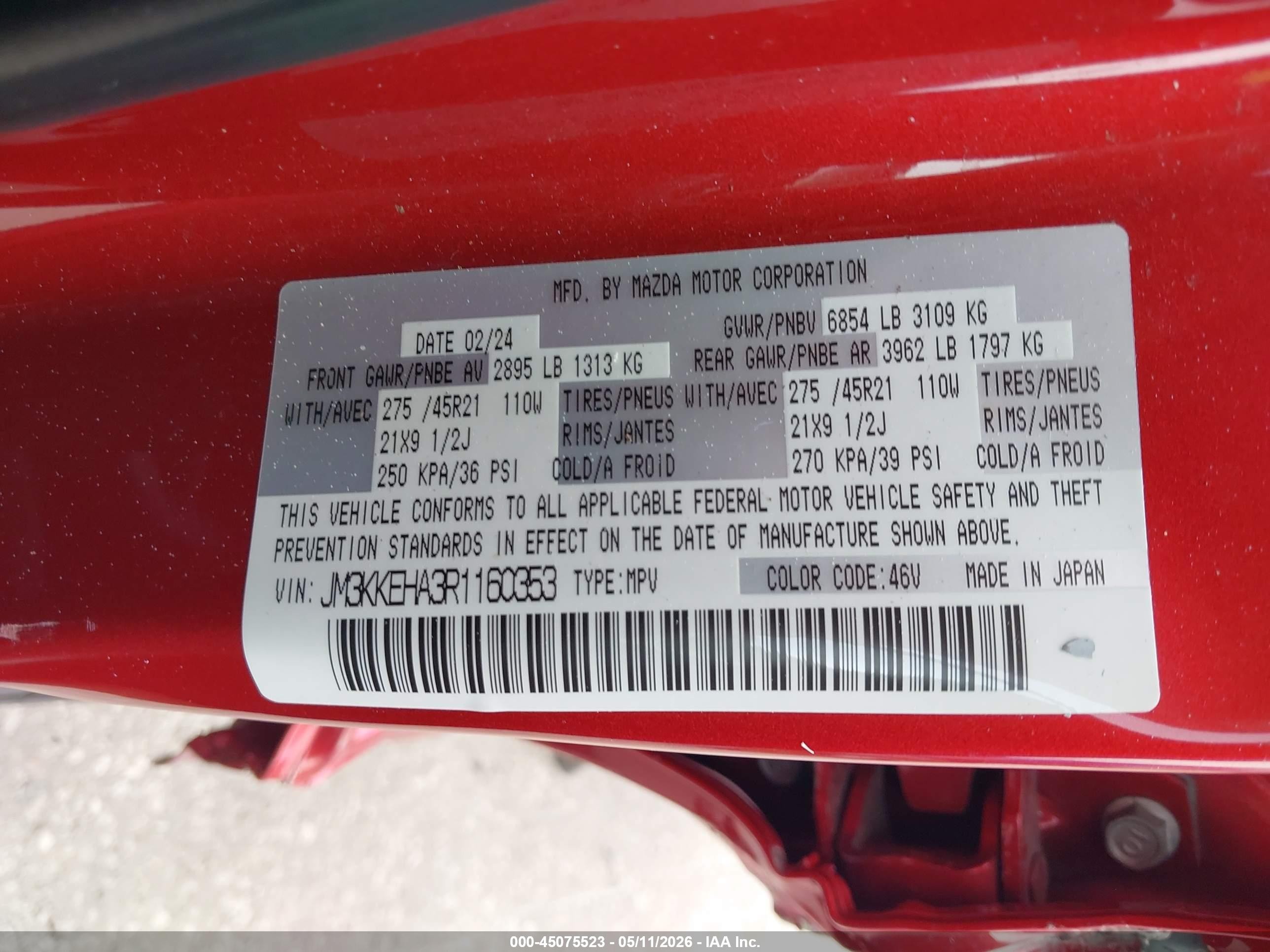 2024 Mazda Cx-90 Phev Premium Plus Red vin: JM3KKEHA3R1160353