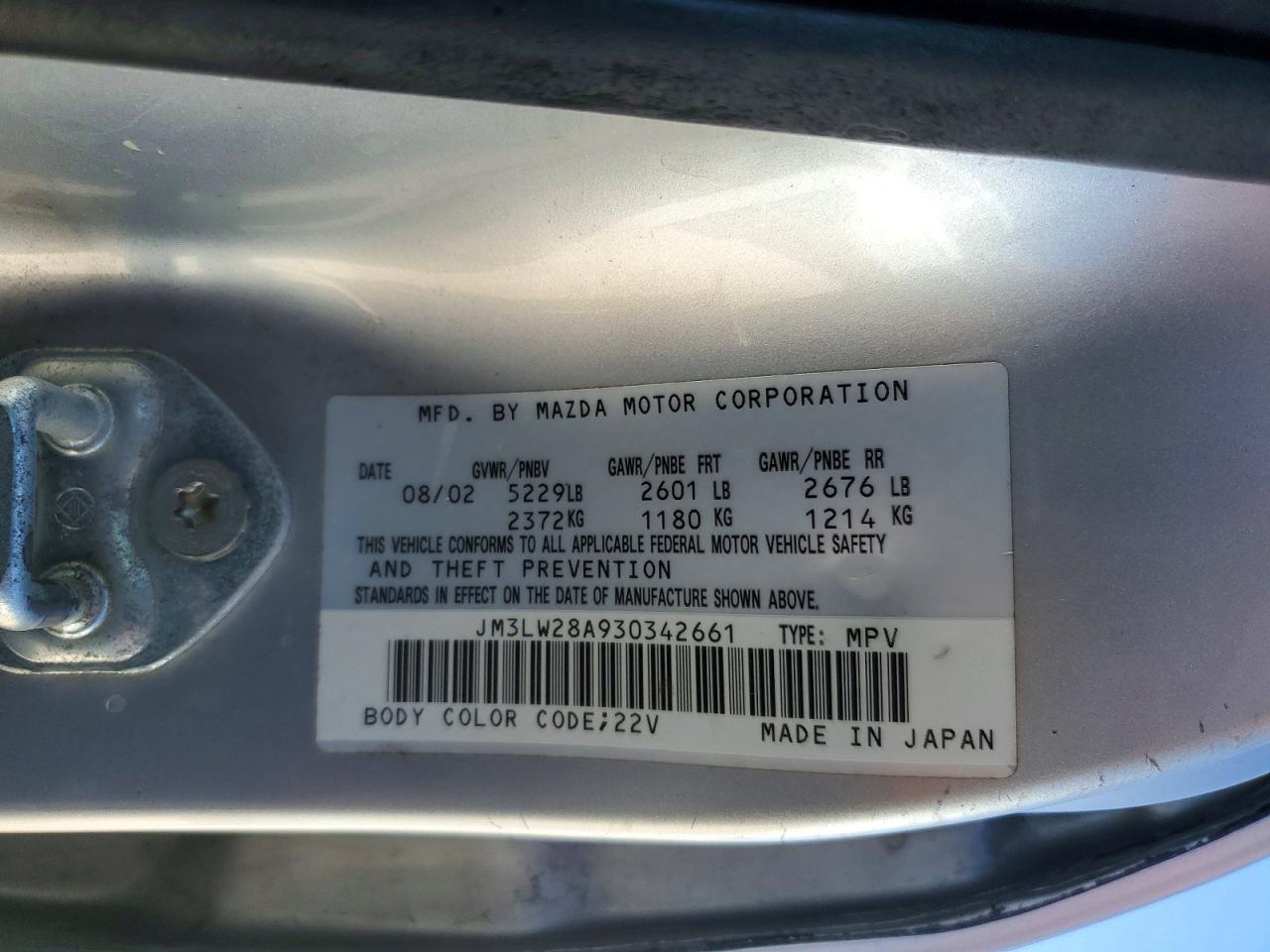 2003 Mazda Mpv Wagon Silver vin: JM3LW28A930342661