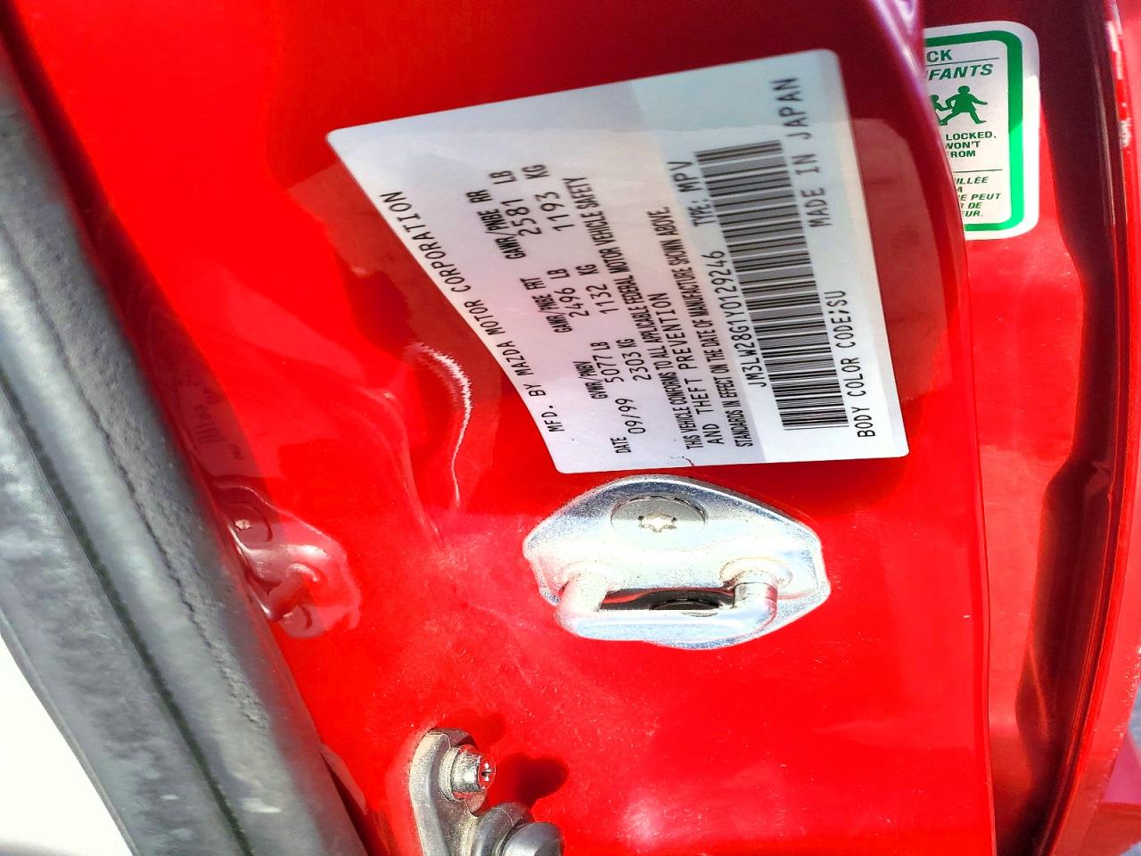 2000 Mazda Mpv Wagon Red vin: JM3LW28G1Y0129246