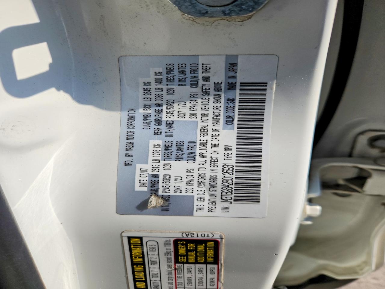 2008 Mazda Cx-9 White vin: JM3TB28A280126931