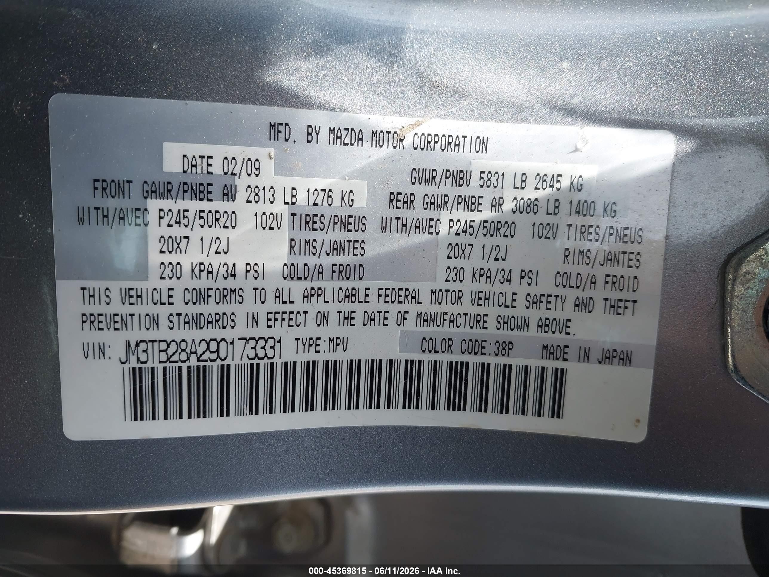 2009 Mazda Cx-9 Grand Touring Gray vin: JM3TB28A290173331