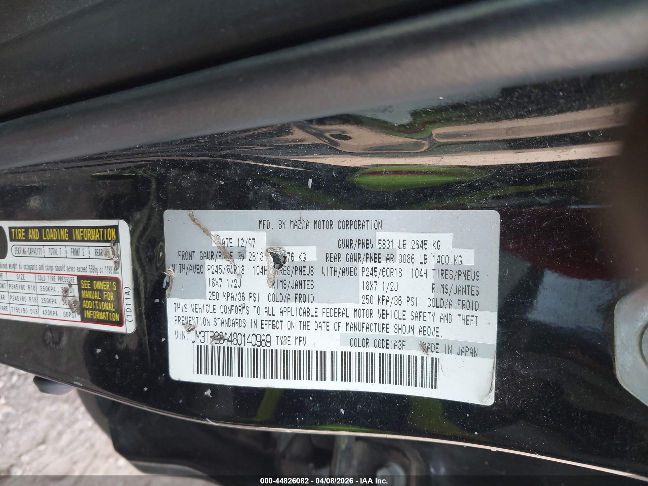 2008 Mazda Cx-9 Touring Black vin: JM3TB28A480140989