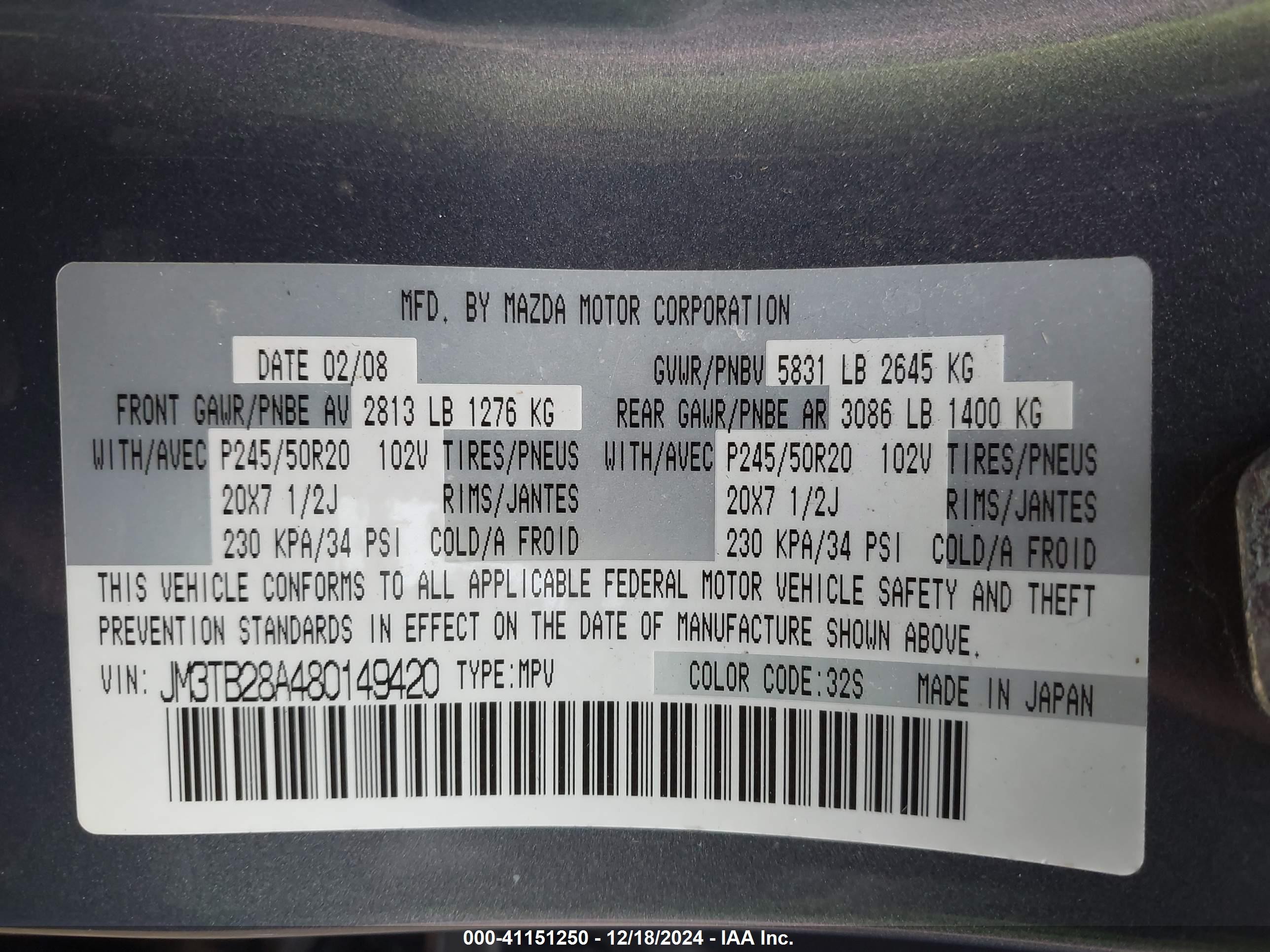 Precio e Historial 2008 Mazda Cx-9 Grand Touring 3.7l V-6 Dohc