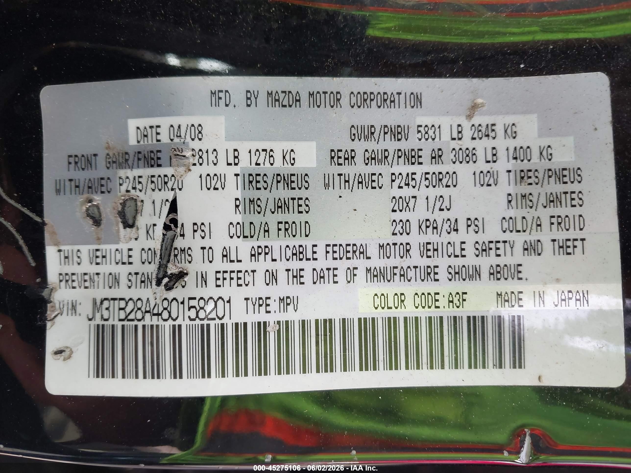 2008 Mazda Cx-9 Grand Touring Black vin: JM3TB28A480158201