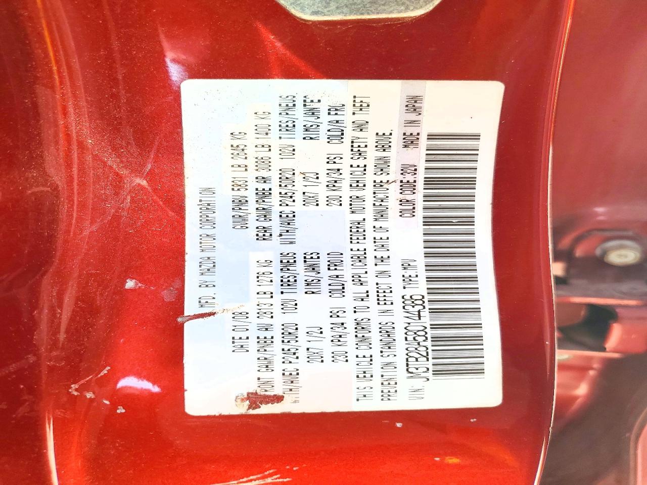2008 Mazda Cx-9 Red vin: JM3TB28A580144386