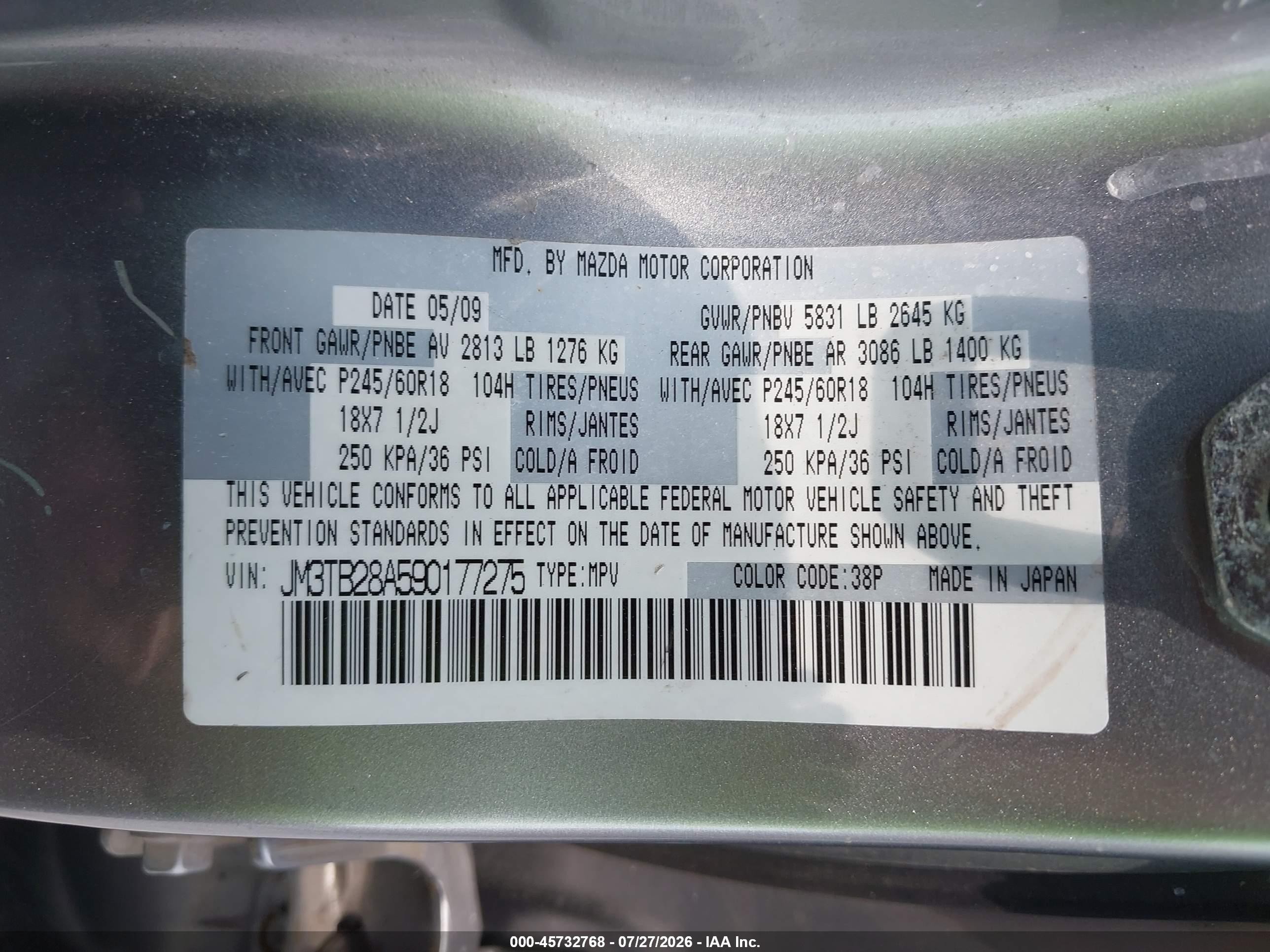 2009 Mazda Cx-9 Touring Silver vin: JM3TB28A590177275