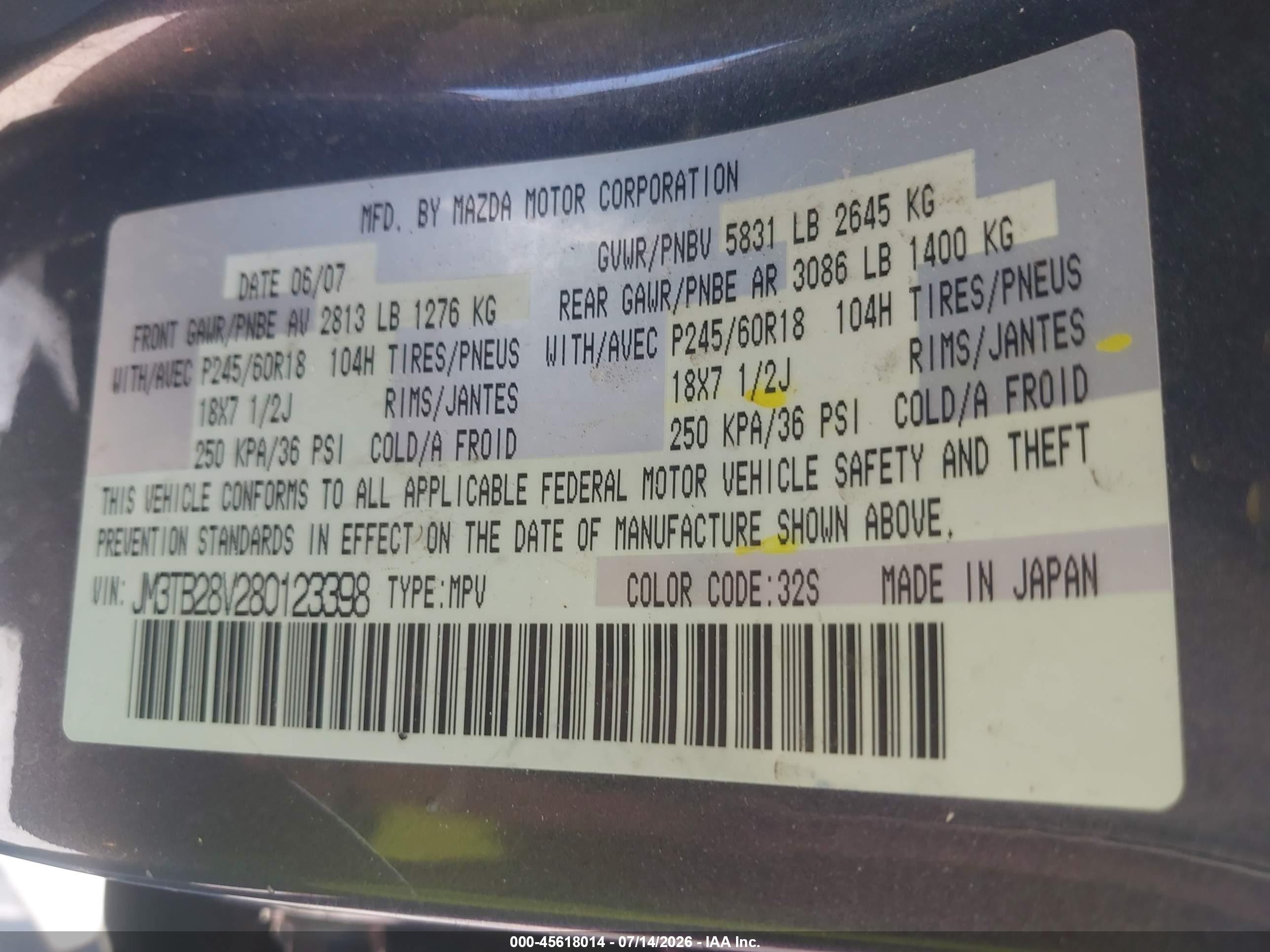 2008 Mazda Cx-9 Sport Gray vin: JM3TB28V280123398