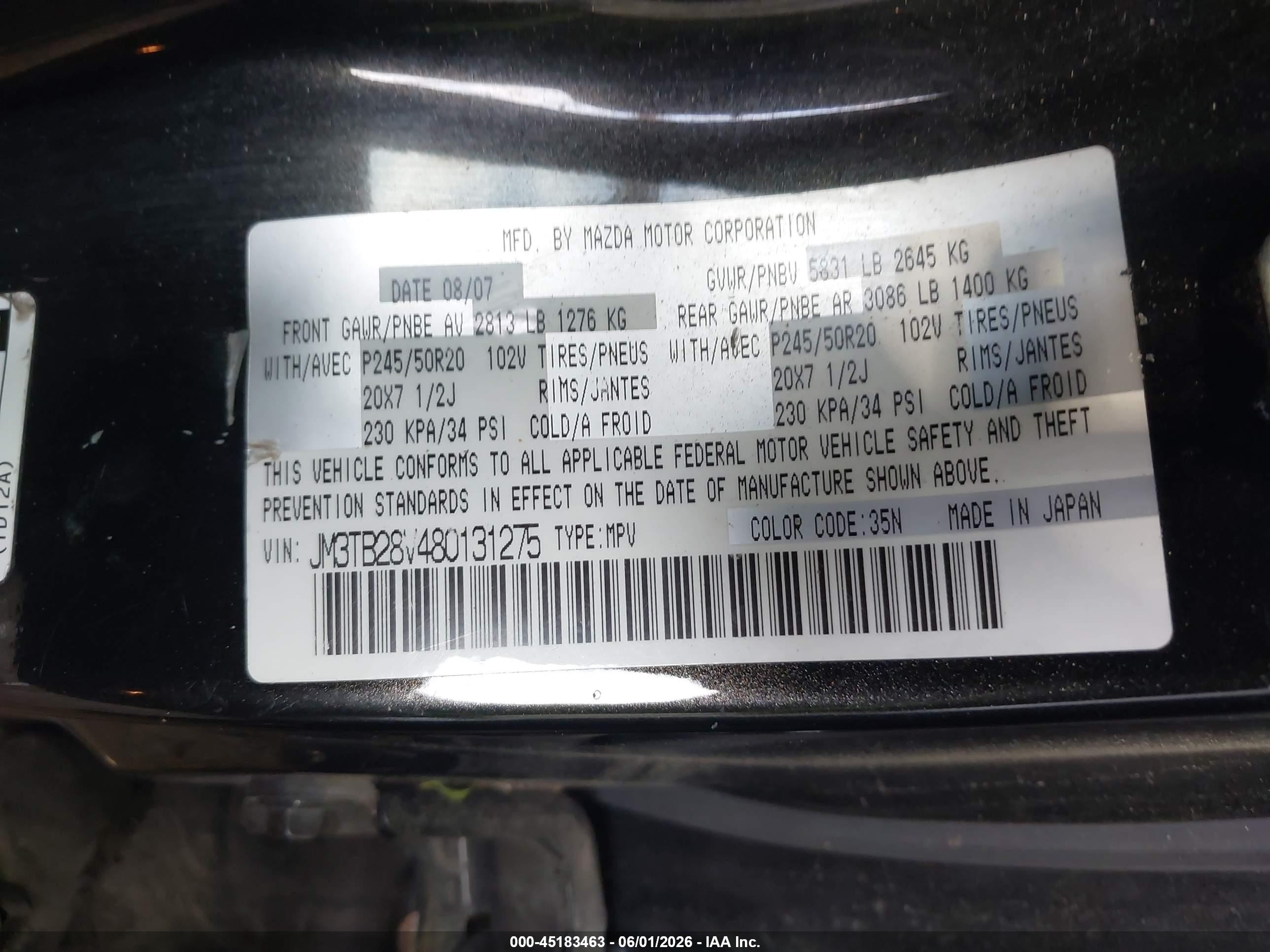2008 Mazda Cx-9 Grand Touring Черный vin: JM3TB28V480131275