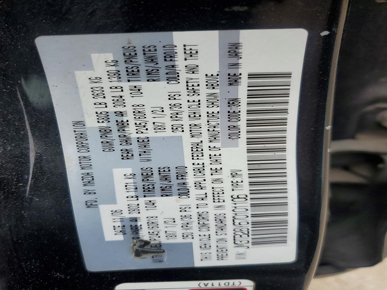 2007 Mazda Cx-9 Charcoal vin: JM3TB28Y670101106